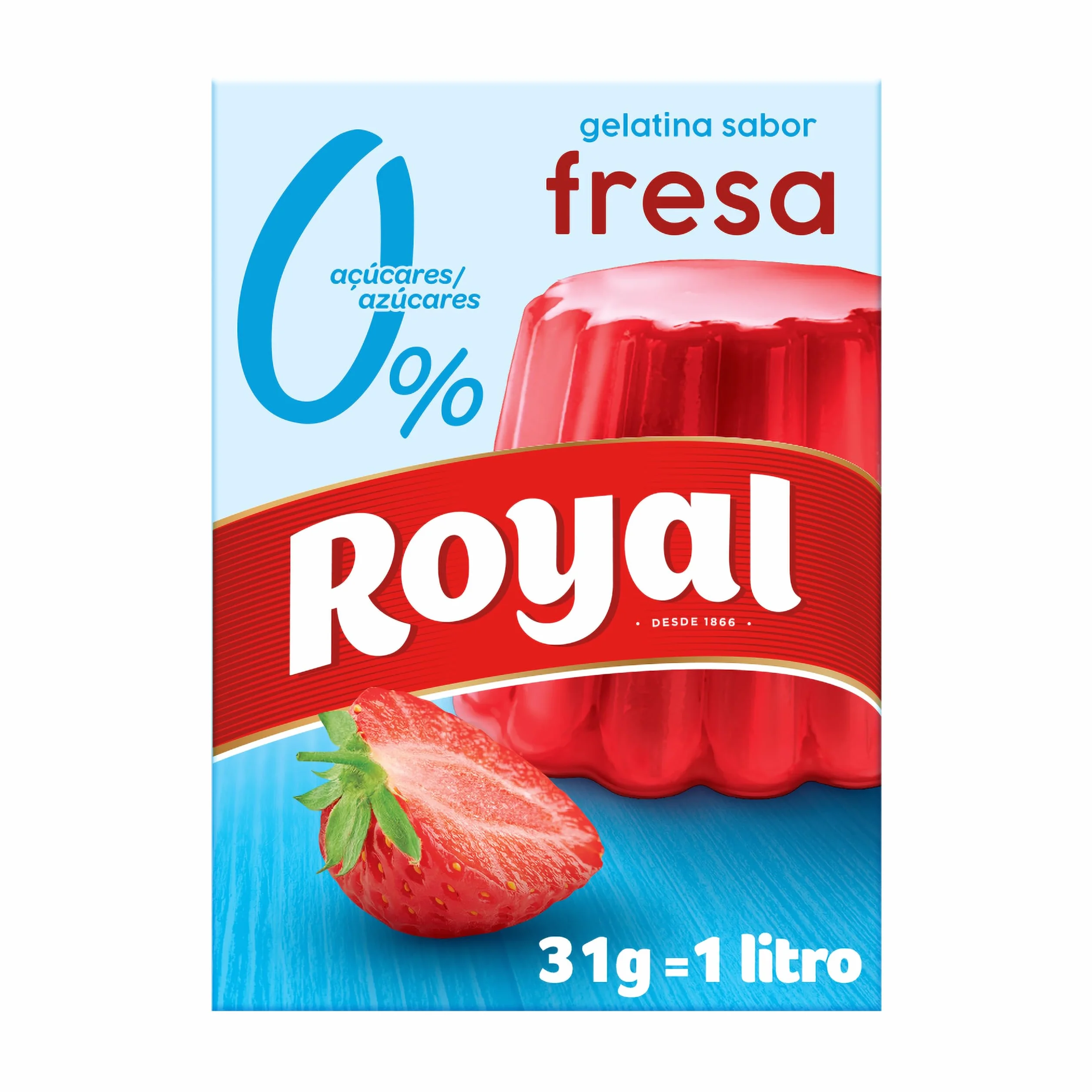 Royal Gelatina Sabor Fresa 0% Preparado en Polvo Sin Azúcar Pack 31 g