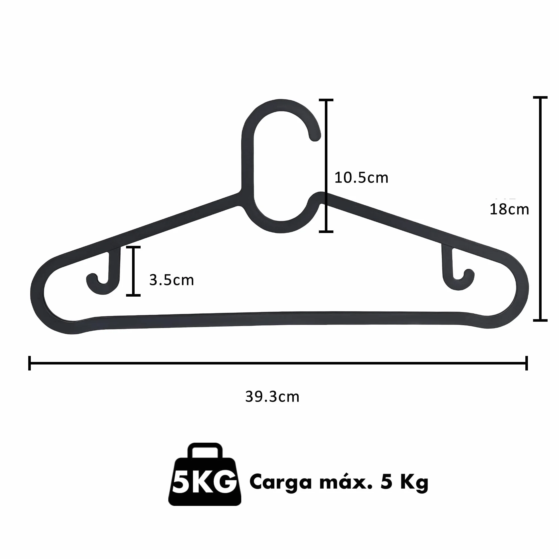 Perchas de plástico para Ropa Adulto Resistentes Pack 20 Negras