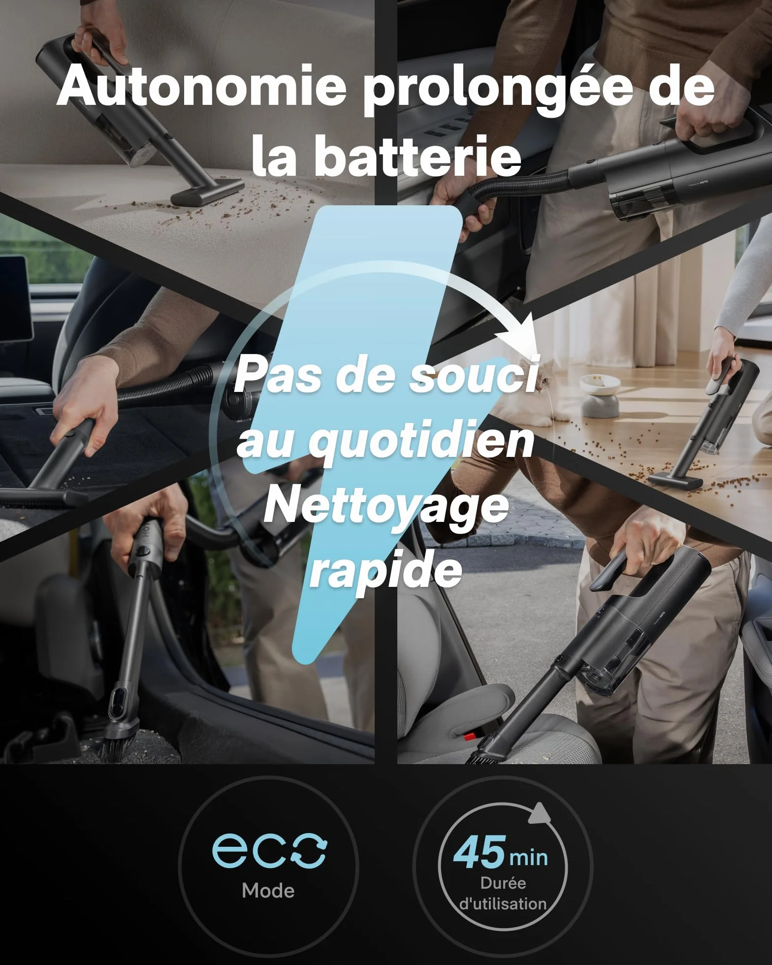 HOTO BlowVac™ Aspiradora de Mano inalámbrica, Aspirador Coche con Alta Potencia de 23000 Pa, 3 Modos de succión, Aspirador de Mano Potente para el Interior del Coche, Mascotas, Pelo y alfombras