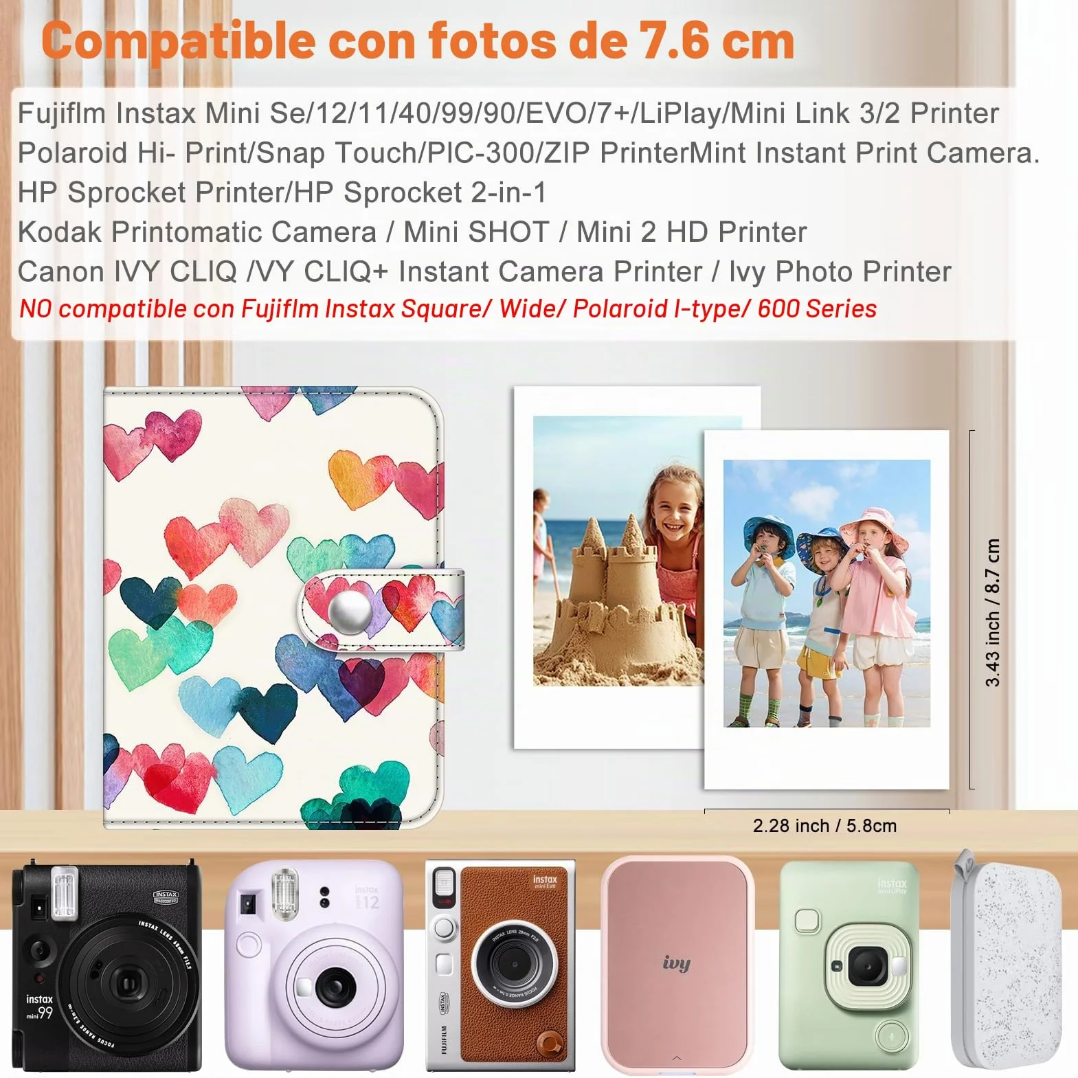 Fintie Mini álbum de fotos para película de 2 x 3 pulgadas, 52 bolsillos pequeños para fotos instantáneas Fujifilm Instax Mini/Polaroid, carpeta con soporte para tarjetas fotográficas Kpop, corazones