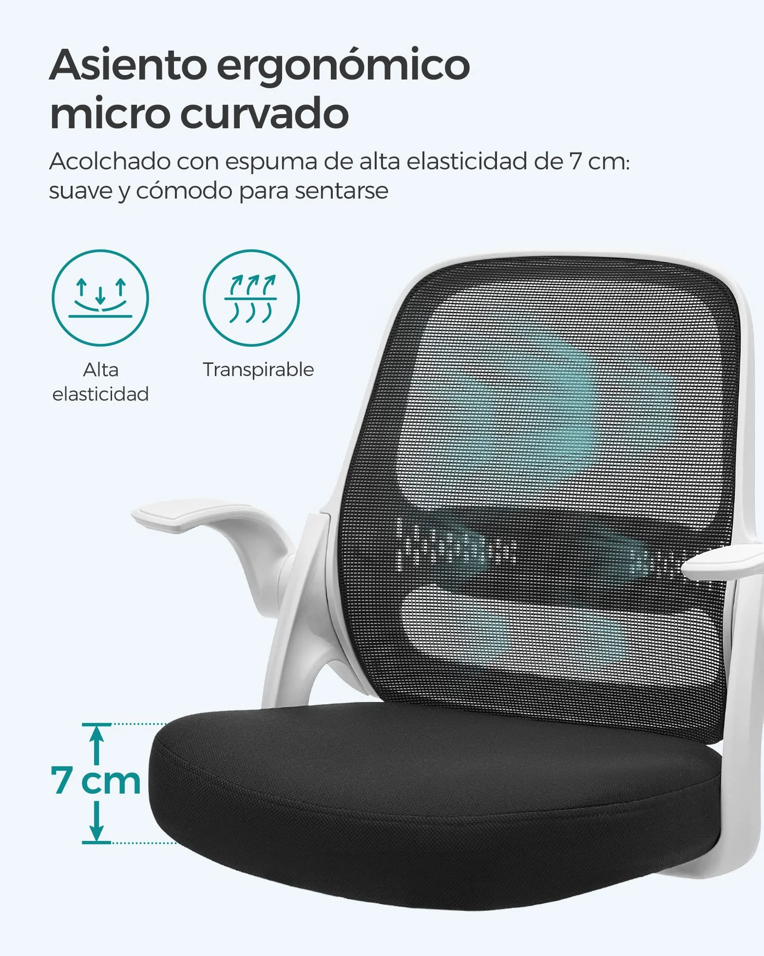 SONGMICS Silla de Oficina Ergonómica Giratoria Altura Ajustable Apoyabrazos Abatibles Blanco y Negro