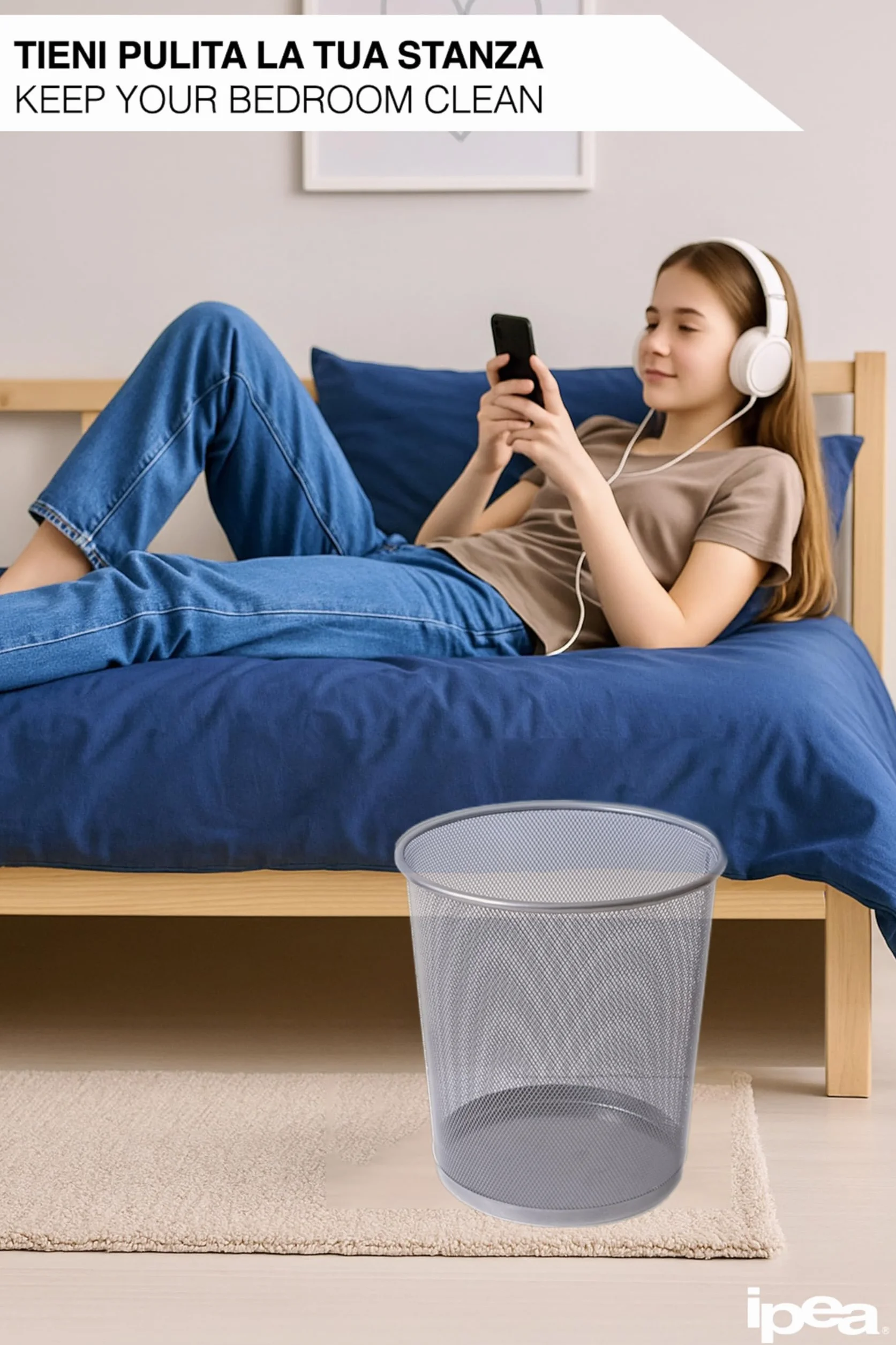 IPEA Papelera de Malla Metálica – 26 x 23 cm – Papelera de Reciclaje para Oficina, Casa, Dormitorio, Escuela de Metal – Cesta de Basura para Escritorio, Mesa, Mueble