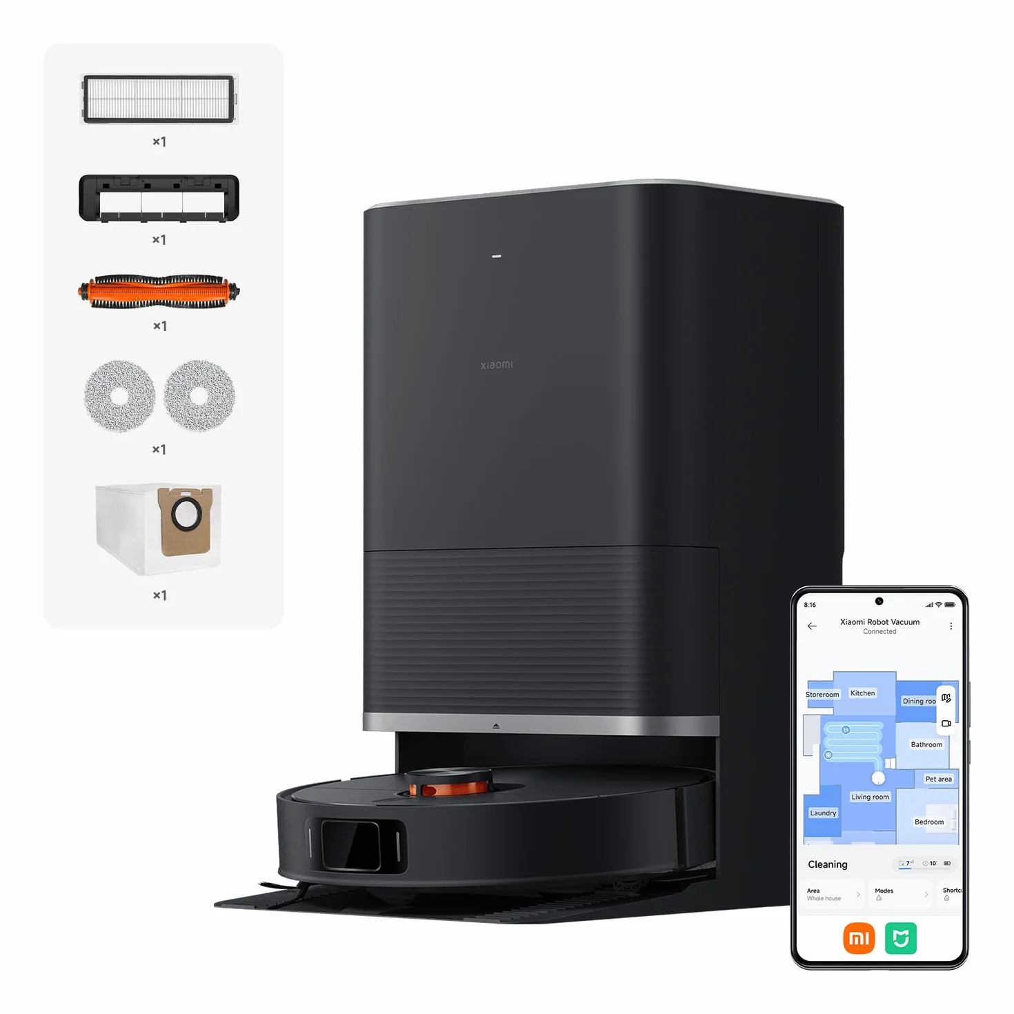 XIAOMI Robot Vacuum X20 MAX con estación Todo en uno: Vaciado automático, Lavado a Alta Temperatura y Secado rápido. 8000Pa, Brazo Extensible, Cepillo Anti-enredos, navegación LDS y Control por App.