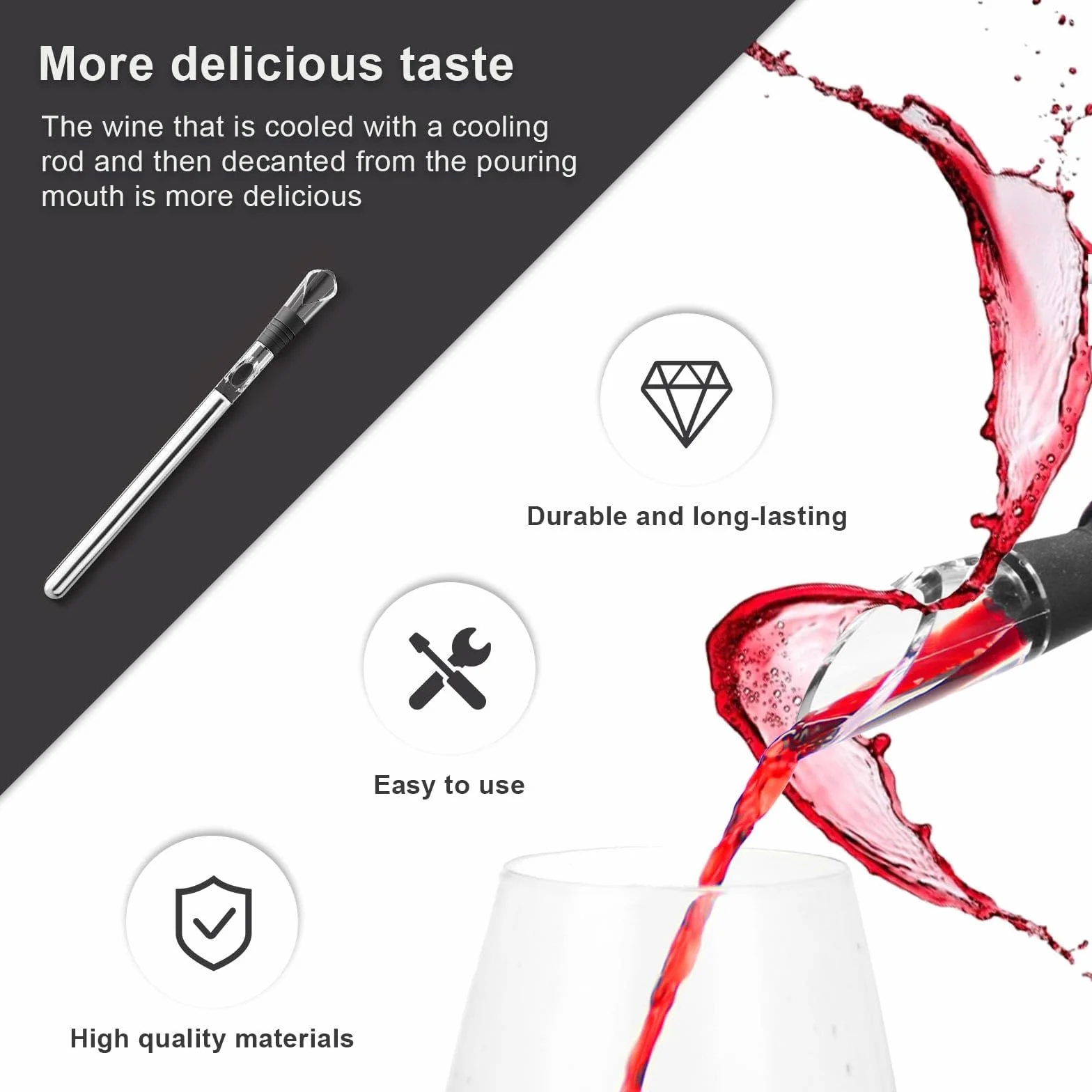 Wine Cooler, Enfriador de Vino Juego con Barra de Enfriamiento y Vertedor, Enfriadores de Botellas, Accesorios de Vino Adecuados Para Vino Tinto y Vino Blanco