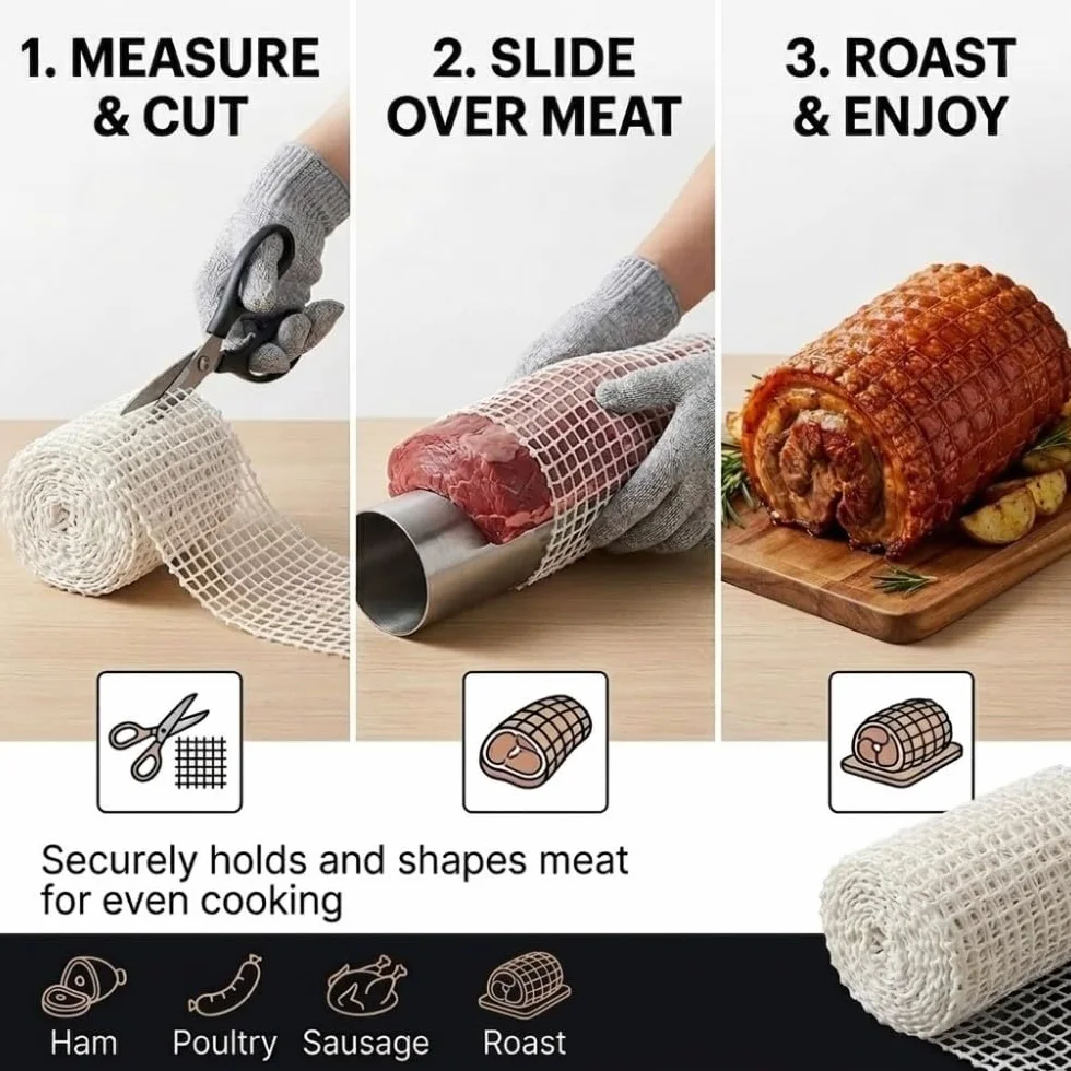 Red Elástica para Carne en Rollo 3M 18 Agujeros, Malla de Cocina para Asar y Ahumar