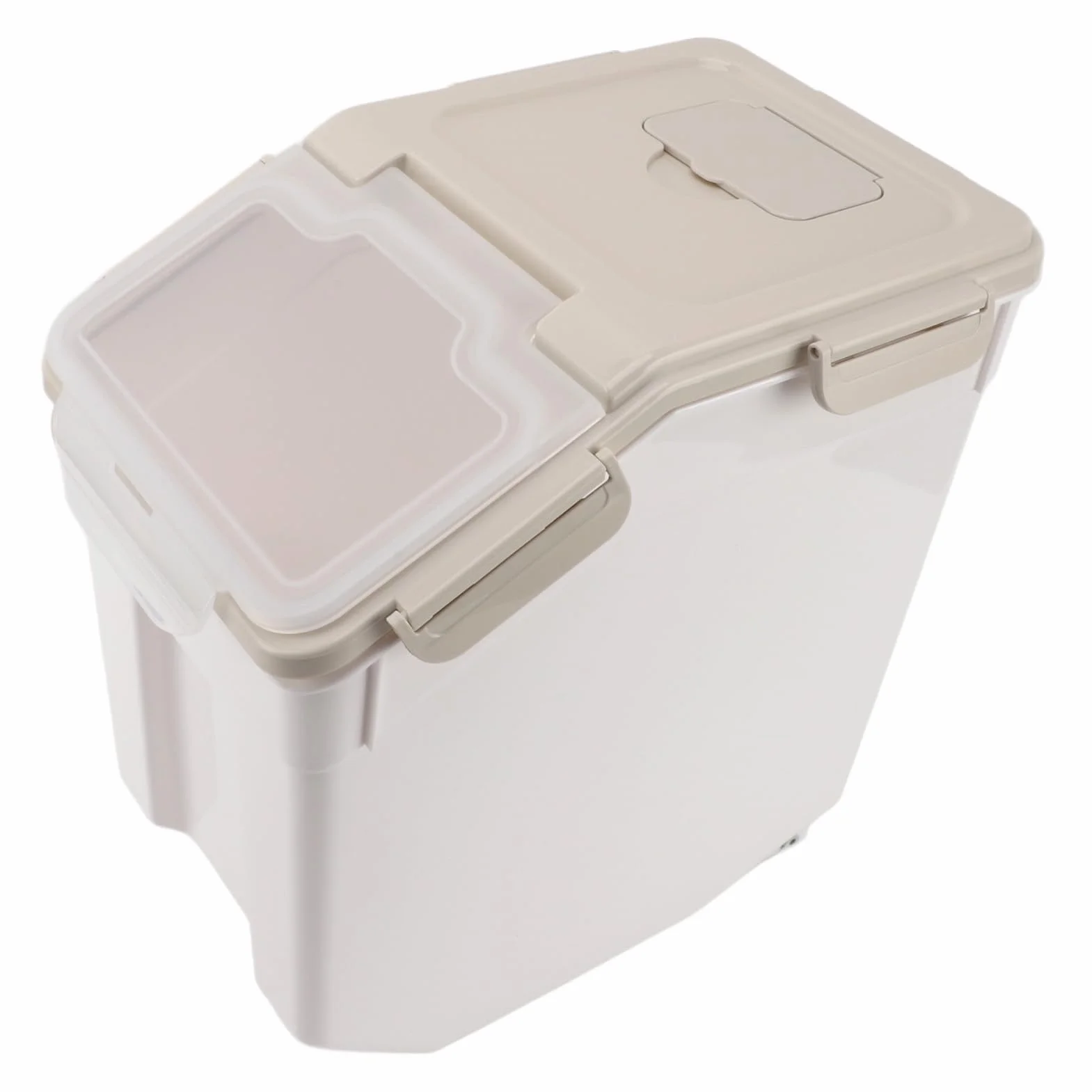 Contenedor de Almacenamiento de Arroz de PP Engrosado, Diseño Hermético Duradero, Tapa de Taza Medidora, Almacenamiento Multifuncional para Cocina, Color Beige (25 kg/55,1 libras)