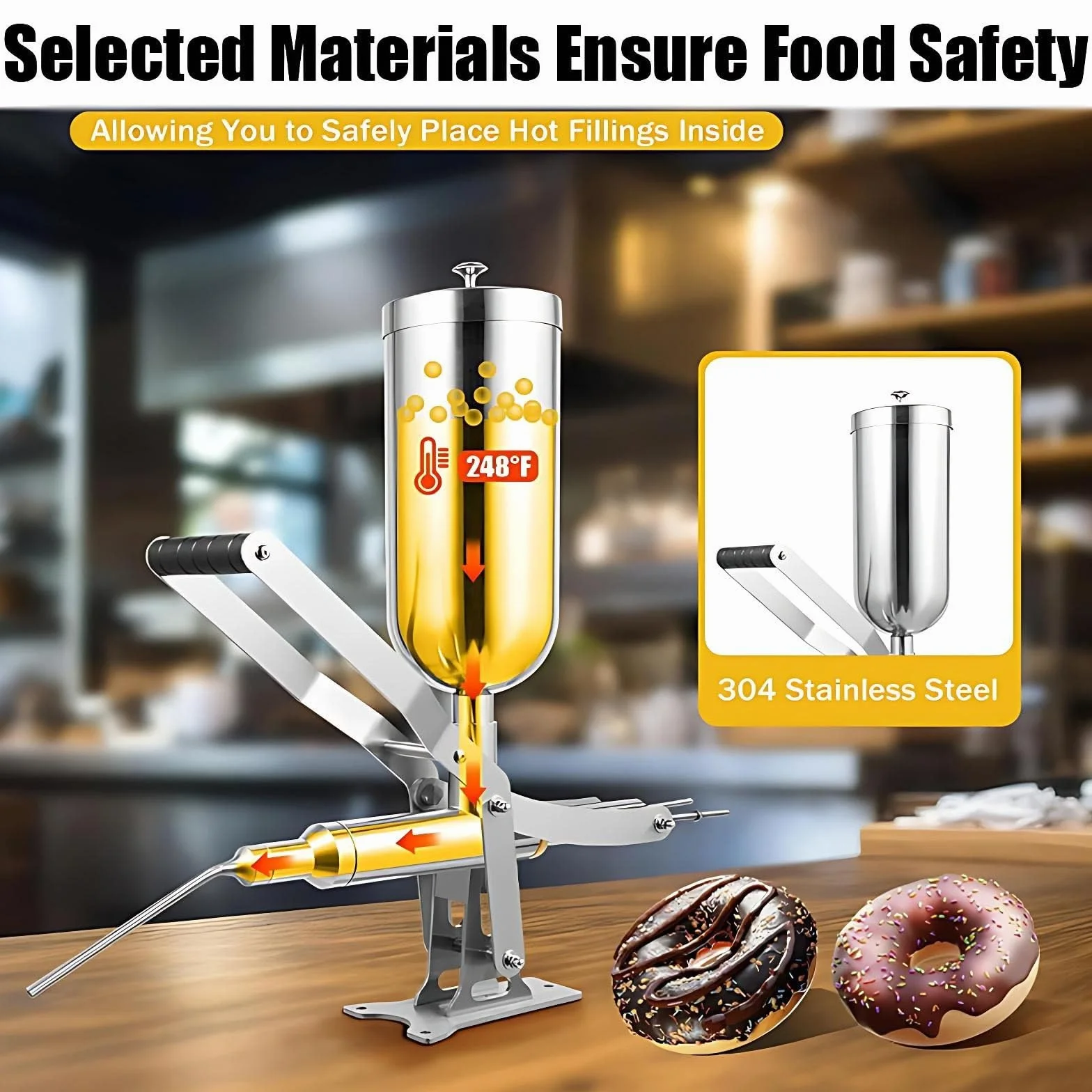 MáQuina para Rellenar Donas de 5 L,Rellenadora de Churros,Rellenadora de Crema de Acero Inoxidable 304 con 4 Tubos, inyector Profesional para Crema Mermelada y Chocolate
