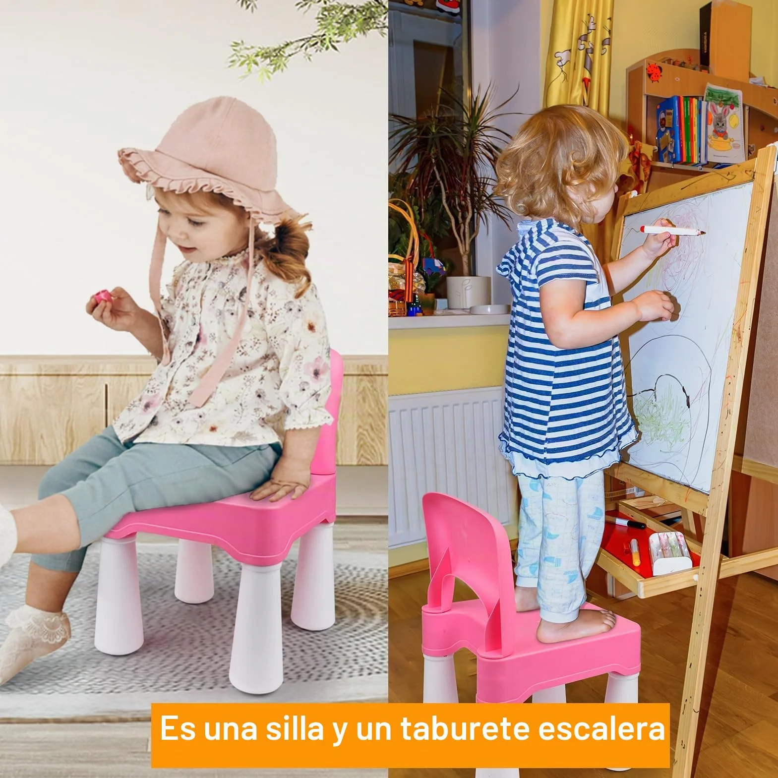 burgkidz Silla de Plástico Rosa para Niñas Pequeñas de 2 Años en Adelante, Desmontable y Ensamblable para Hogar y Jardín, Peso Máximo 100 Kg/220 LB