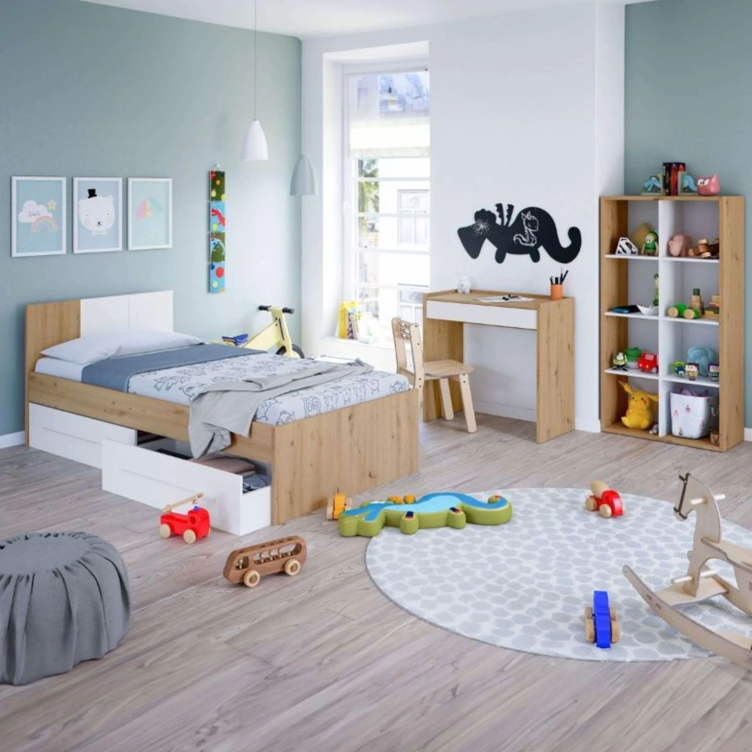 Miroytengo Pack 3 Muebles Juveniles Noa en Color Roble Nodi y Blanco Artik