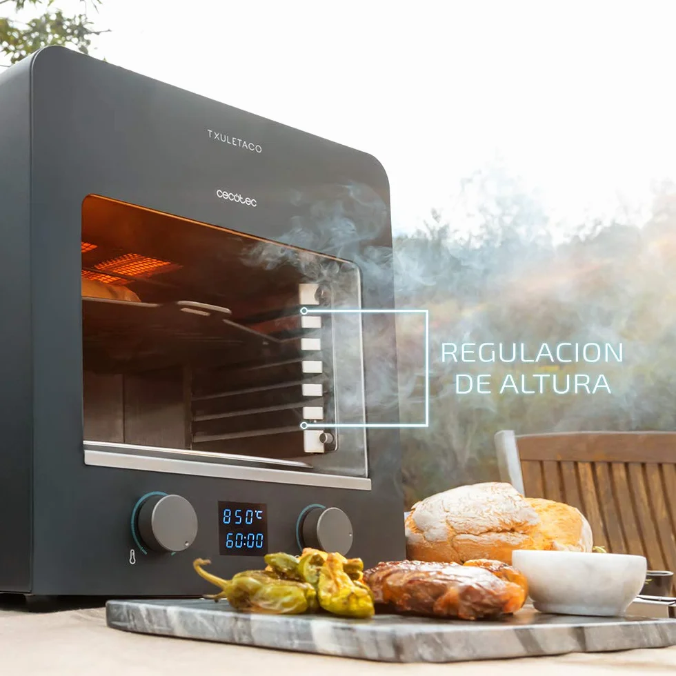 Cecotec Horno para Asado Txuletaco 8000 Inferno 2200W, Parrilla de Hierro Fundido, Temperatura hasta 850º