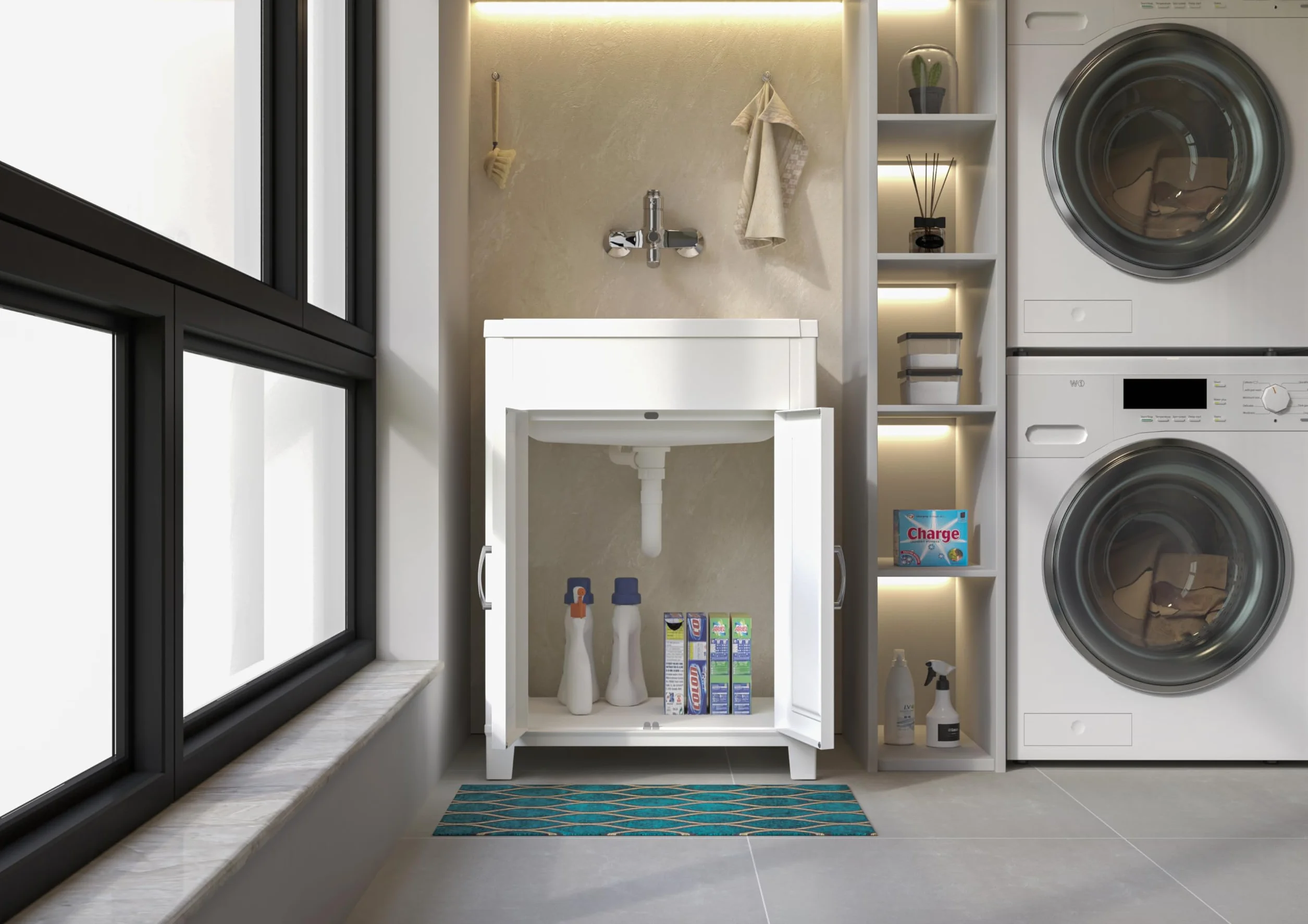 Adventa: Mueble lavadero de Resina de Polipropileno, fácil de Montar, bañera Resistente a los ácidos de Uso común, lavadero, Garaje, Exterior, 60 x 50 x 85 cm, Blanco