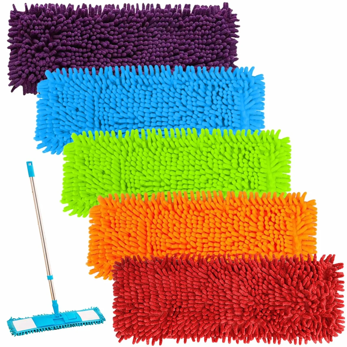 5 Piezas Recambio para Mopa de Microfibra, Multicolor Recambios de Mopa Lavable, Chenilla de Microfibra reemplazo Mop, para el Hogar, Oficina, Madera Dura, Mármol, Baldosas, Laminado, Suelos