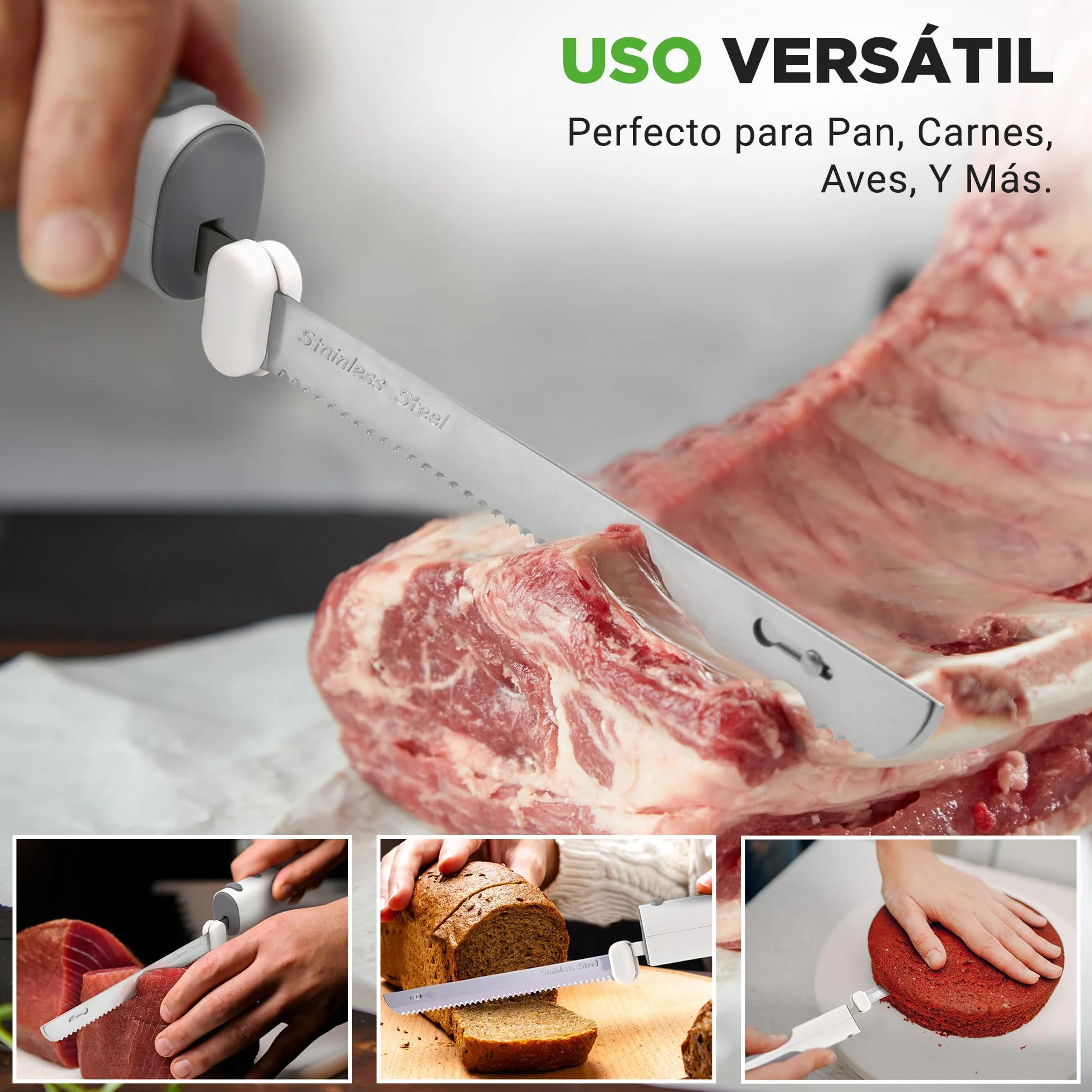 Nutrichef Cuchillo Jamonero Electrico, Inalambrico, Funcion de Encendido y Apagado, Ligero, Seguro, para Jamon, Carnes, Aves, Pan y Queso, Cuchillas de Acero Inoxidable