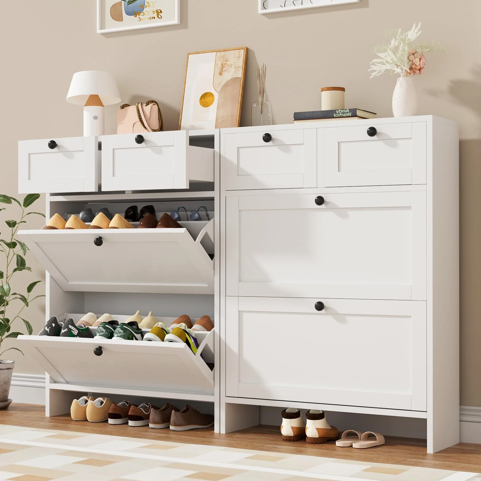 VOWNER Zapatero Estrecho, 2 Puertas, Zapatero Entrada Recibidor, 80 x 24 x 110 cm (Largo x Ancho x Alto), para Entrada Estrecha, Pasillo (Blanco)