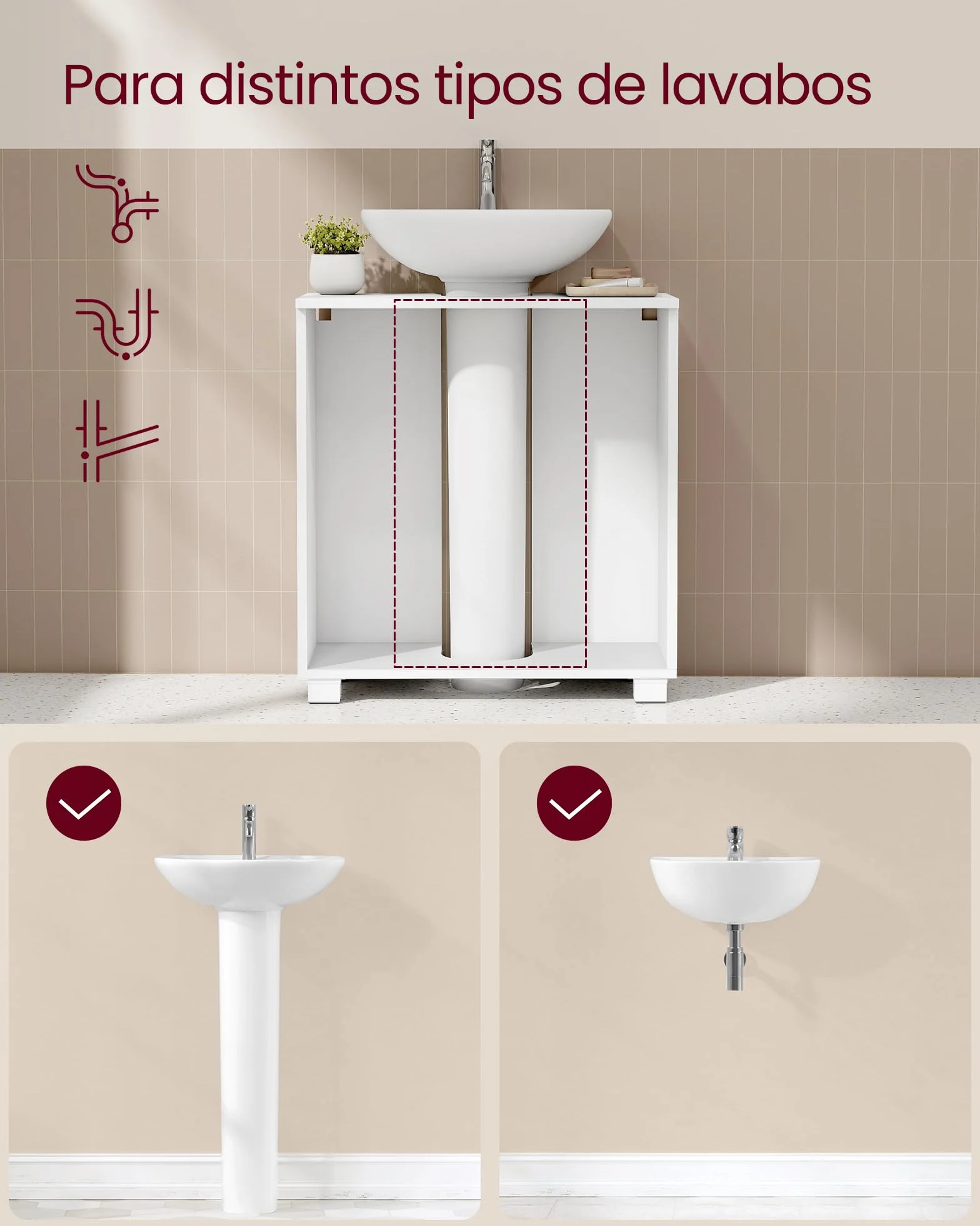 VASAGLE Custos Collection Mueble Bajo Lavabo Móvil 2 Cajones 30 x 60 x 63,8 cm Blanco Nube