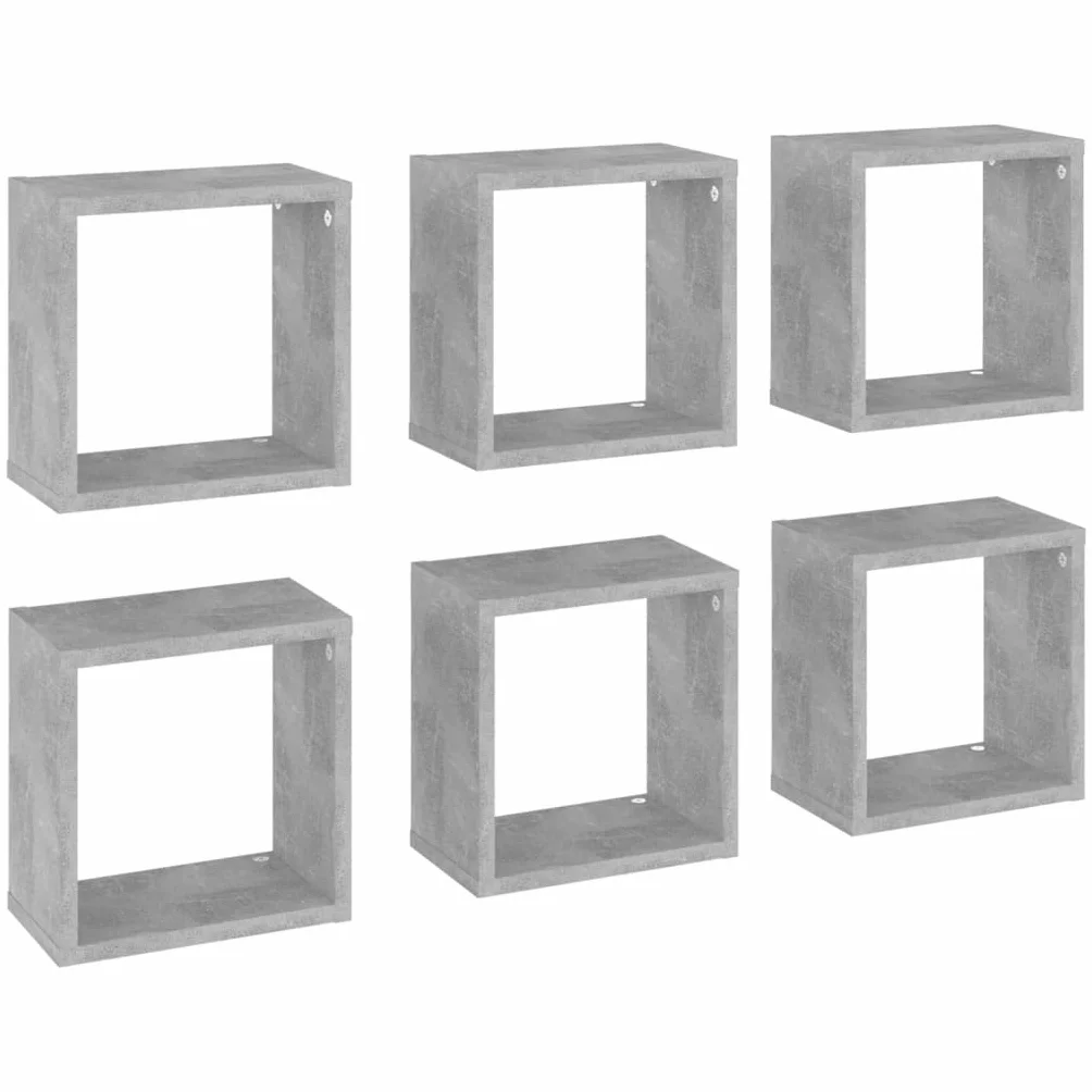 vidaXL Estante Cubo Pared Colgante 6x Gris Hormigón 26x15x26 cm