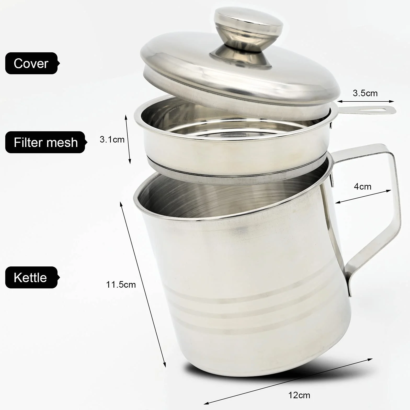 Filtro Aceite Cocina Acero Inoxidable 1200ml, Grasera con Malla Fina Colador y Tapa