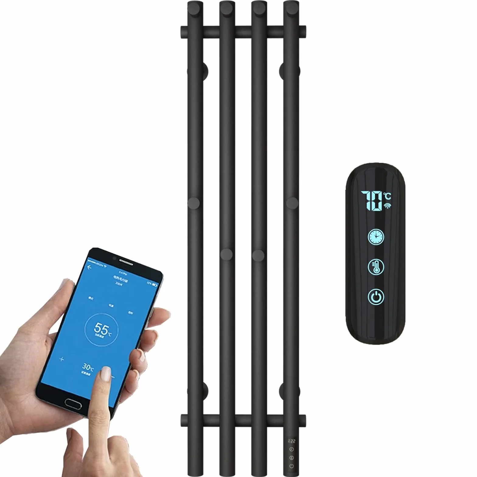 ESOP Radiador Toallero Eléctrico Baño Negro 100 W Radiador Calienta Toallas de Toallero, 950x257 mm WiFi Inteligente de Temperatura Constante Toallero Calentado para Baño, con 8 Ganchos