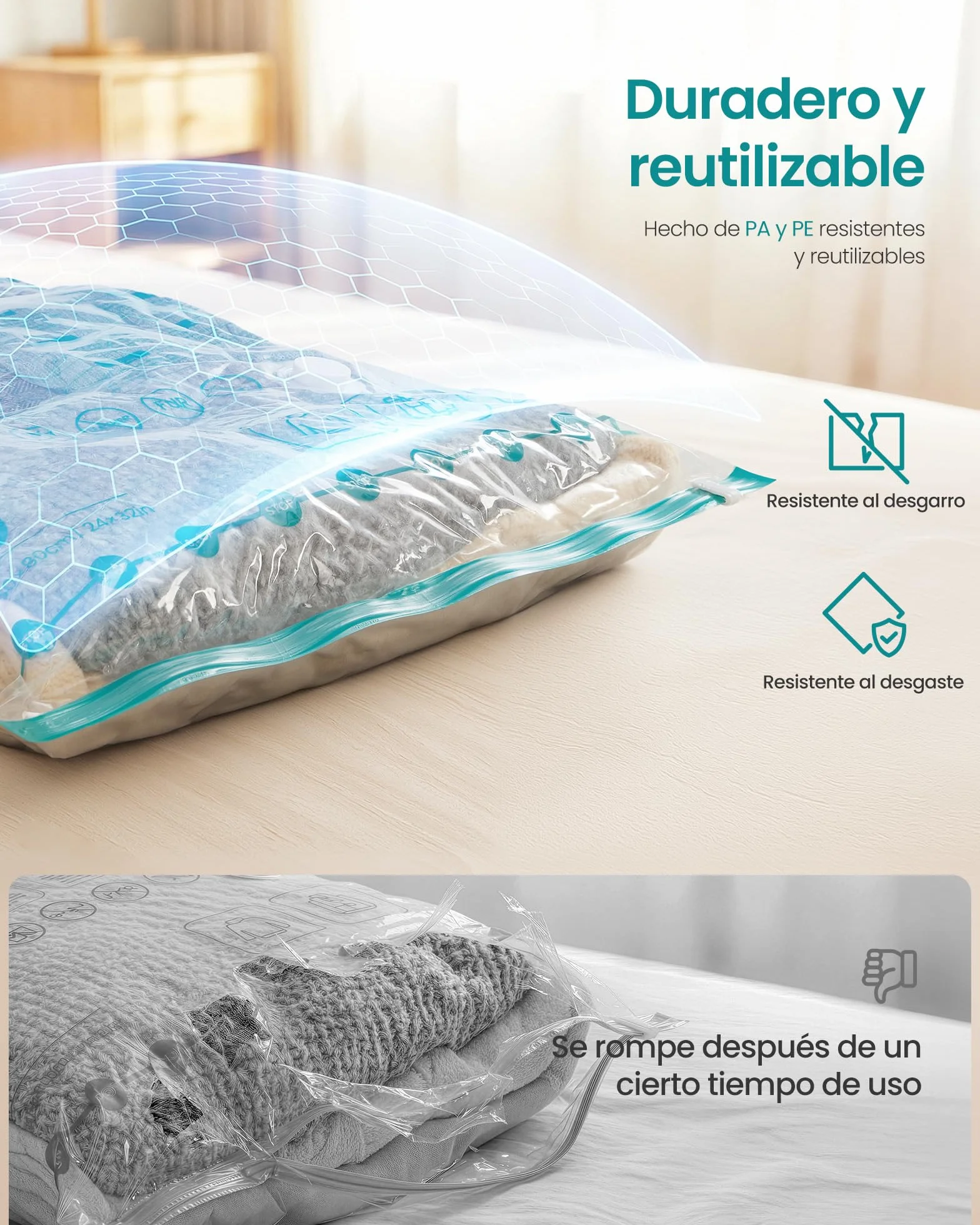 SONGMICS Bolsas de Almacenamiento al Vacío, Juego de 6, Tamaño L, Transparente