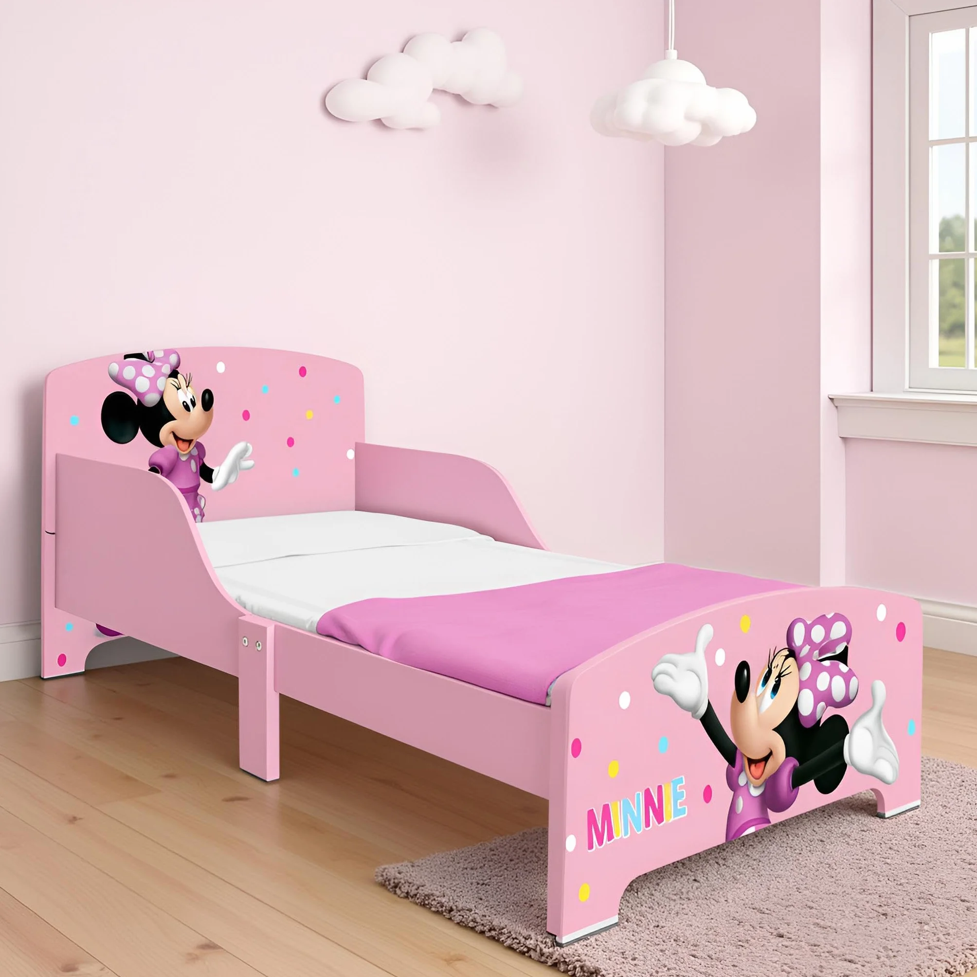 Cama Infantil de Madera Disney Minnie Mouse ARDITEX 77x143x60cm Rosa Apta colchones 70x140cm