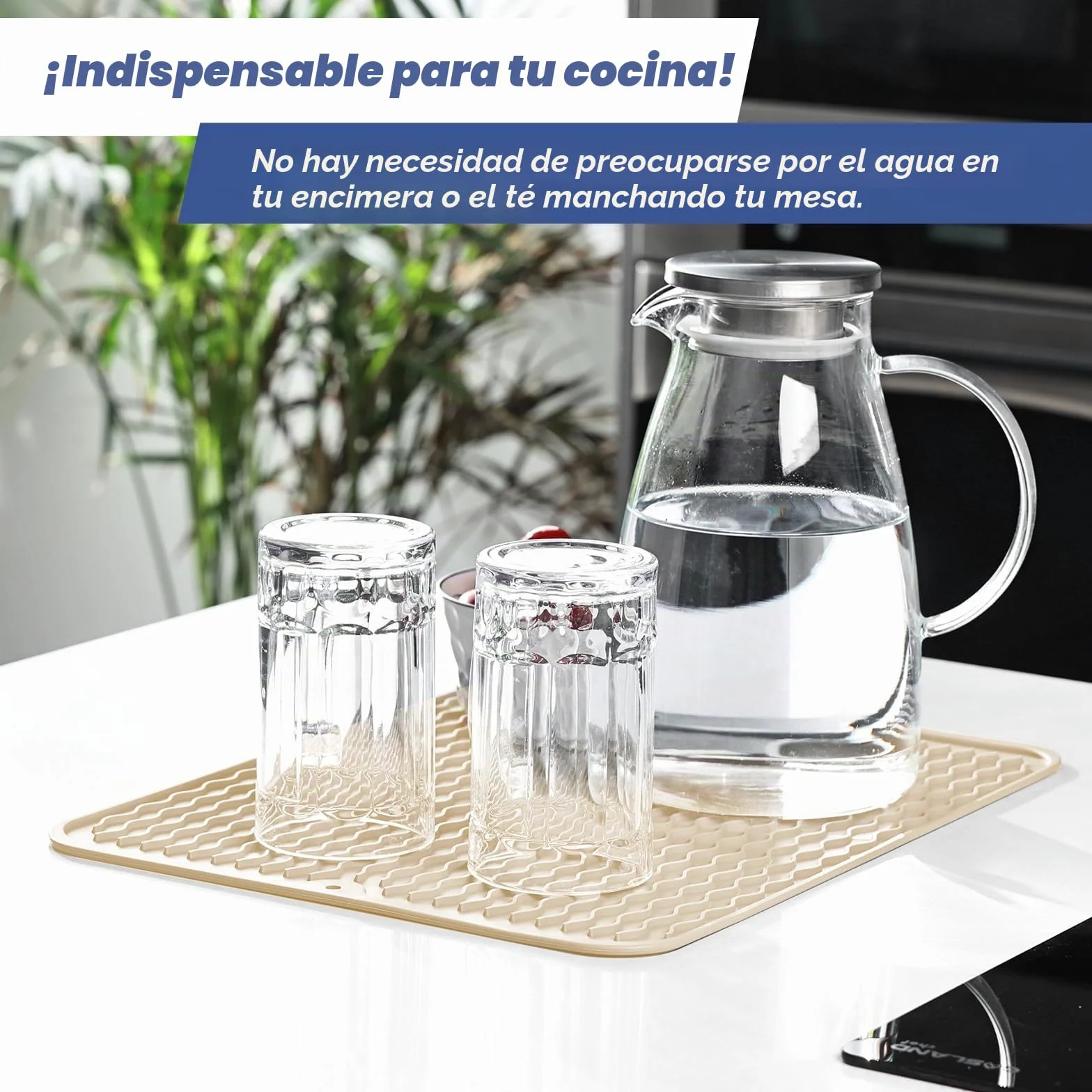 KitchenRaku Alfombrilla Escurreplatos de Silicona (Beige, 40x60cm)