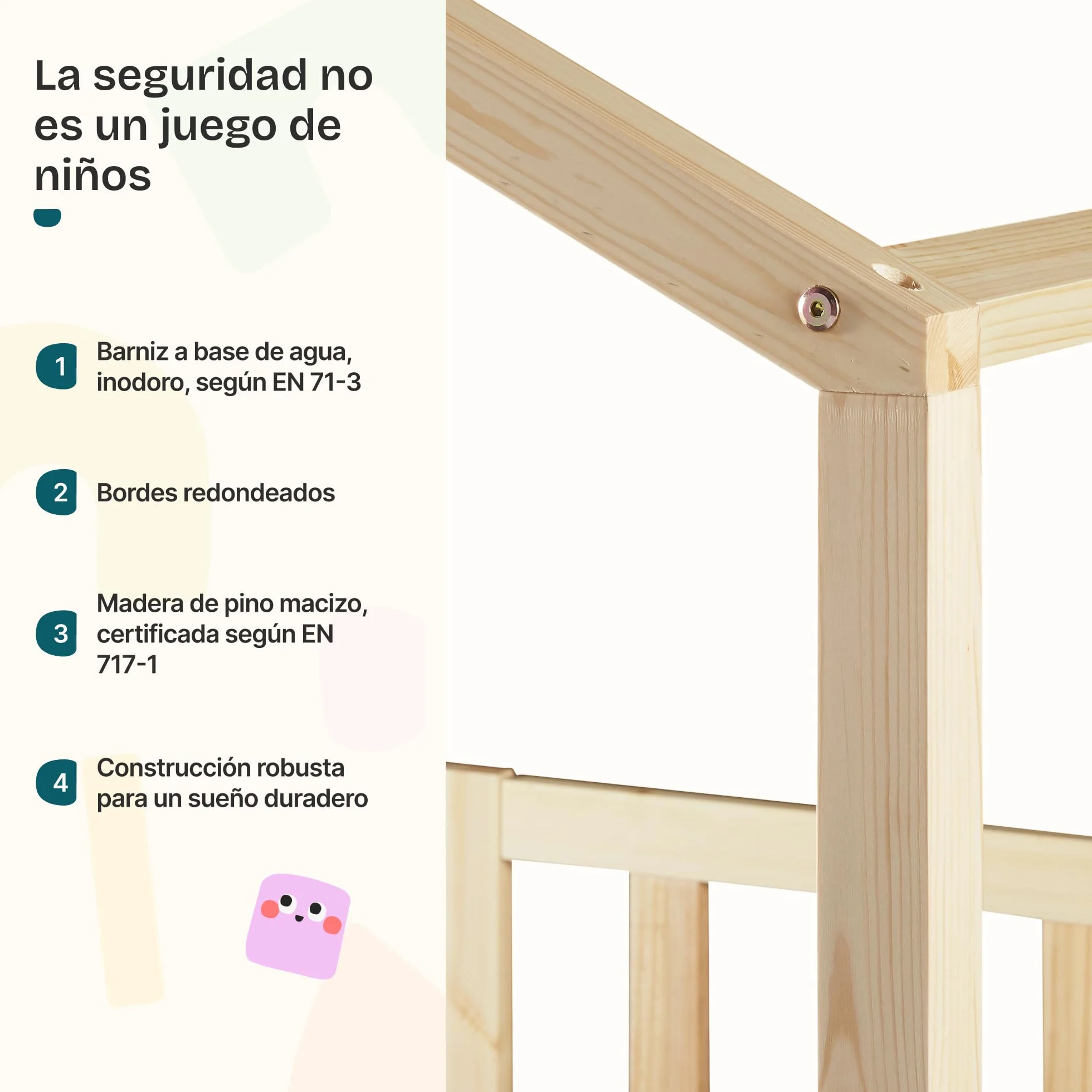 [en.casa] Cama para niños Casita Treviolo hasta 120 kg Cama Infantil con Reja Protectora Forma de casa de Madera Pino 120 x 200 cm - Pino Natural