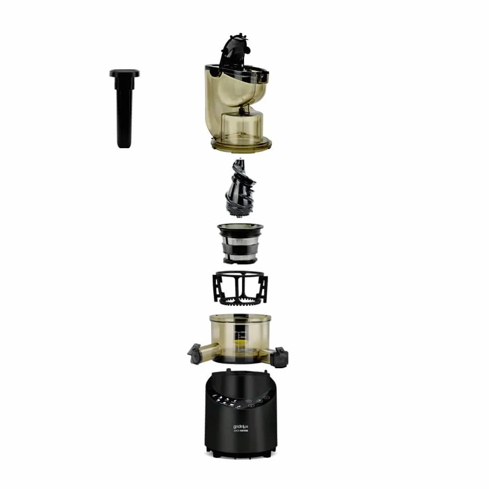 Gridinlux | Licuadora Prensado en Frio | Extractor de Zumos y Jugos con Función Inversa | Exprimidor de Zumos | Licuadora Verduras y Frutas | 8 Programas | Motor Silencioso | Accesorios y Recetario