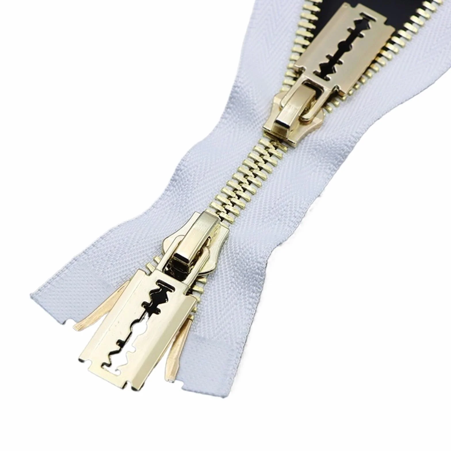 Cremallera De Dos VíAs 1 cremallera de doble cursor metálica 80/100/120 cm, número 8, con extremo abierto, for reparación abrigos y chaquetas plumas(WhiteGold,120cm)