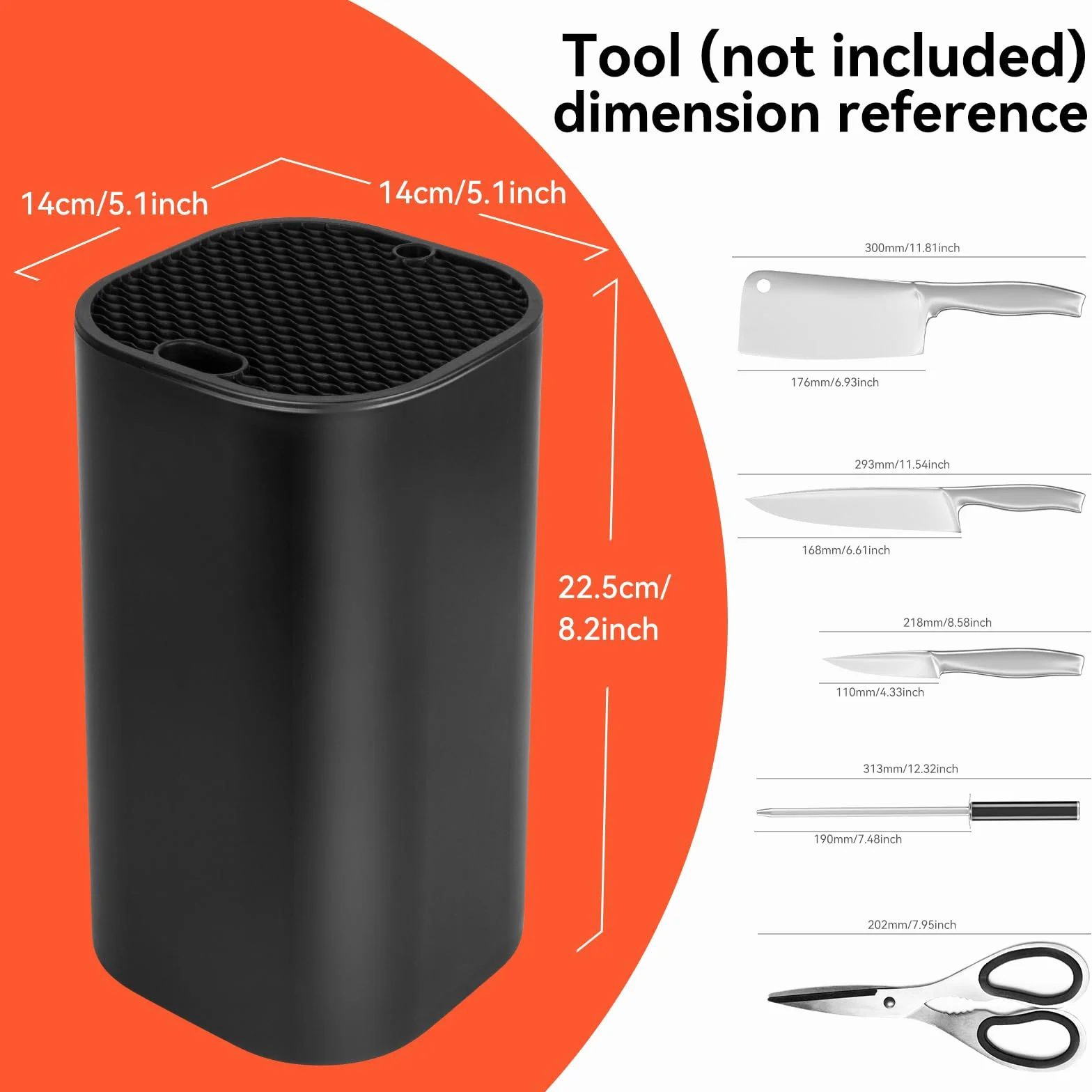 Soporte para Cuchillos Universal, Bloque Negro con Láminas Flexibles