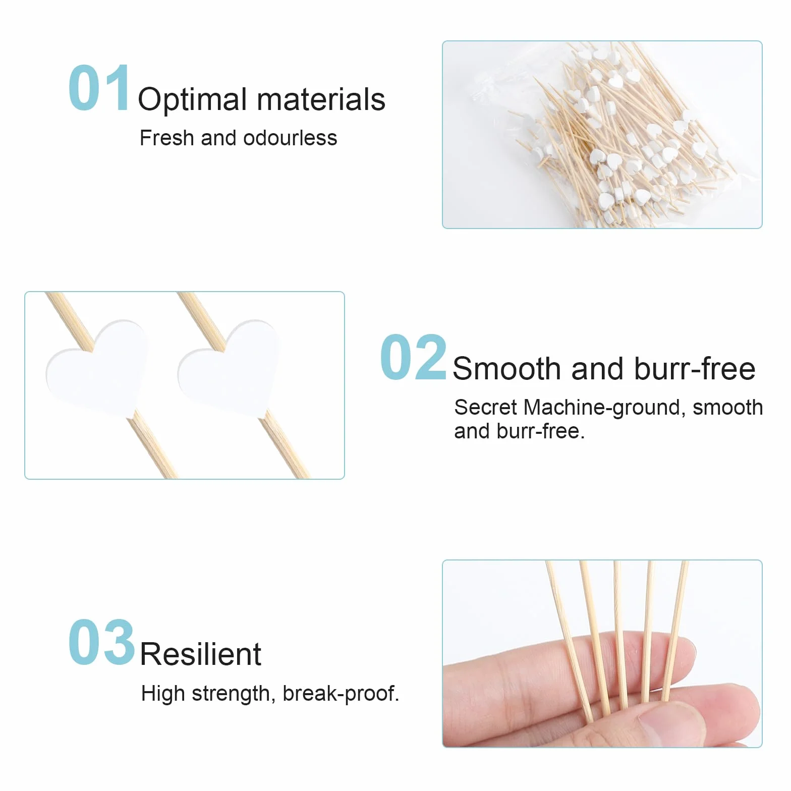 Palillos Decorativos Corazón Blanco 100 uds para Aperitivos, Cócteles, Frutas y Buffet