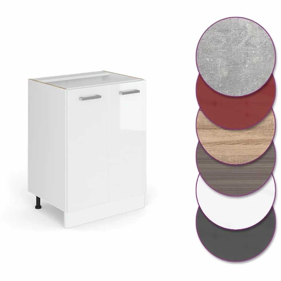 Vicco Mueble bajo de Cocina R-Line, Blanco Alto Brillo, 60 cm sin encimera, para combinación Libre Dentro de Sistemas de Cocina modulares