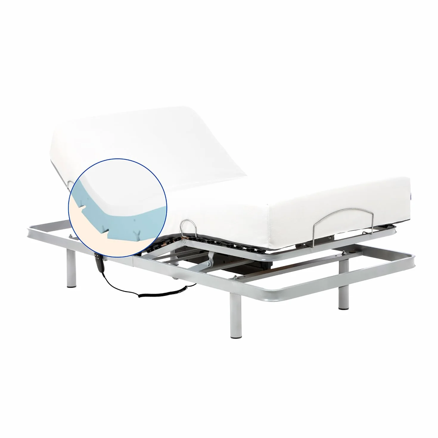 Geriafy – Pack Cama Articulada Reforzada con colchón viscoelástico de 20 cm Tencel | Tejido Fresco y Suave (90x190 cm, Mando por Cable)