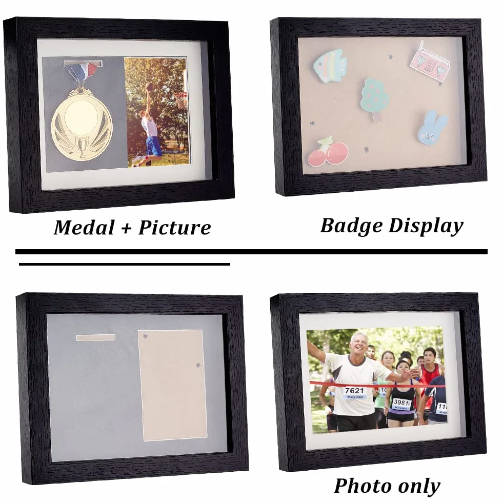 OLYCRAFT Caja de Sombra de medallas Negra, Marco de Fotos de Madera Natural con Ventana Transparente para medallas Militares, Etiquetas de Playa coleccionables 175 x 182 x 227 mm