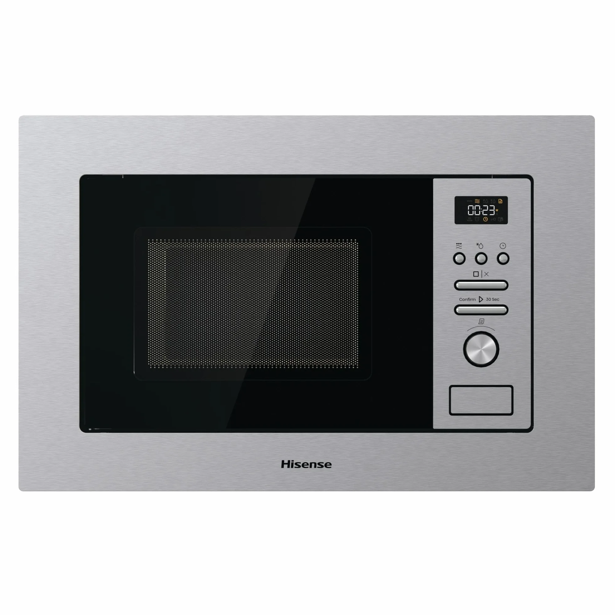 Hisense BIM320G41X - Microondas Integrable, 1000W, 20L, Alto 38.8cm x Ancho 59.5cm, Color Inox, 5 Niveles de Potencia, 15 Programas Preestablecidos, Grill Combo, Descongelar por Tiempo o Peso
