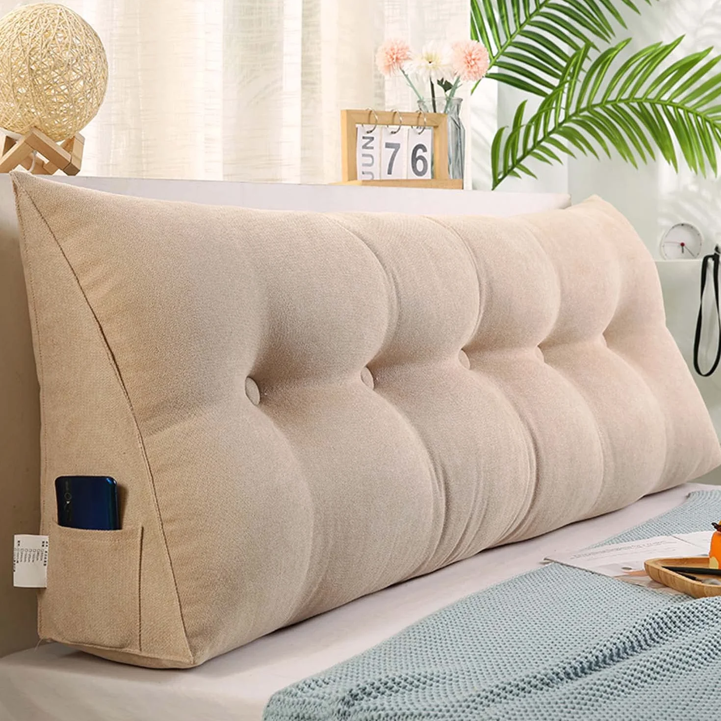 OBTUSS Almohada de apoyo de posicionamiento grande para cama, cabecero de cama, sofá, cojín triangular de cuña para respaldo, almohadas lumbares extragrandes con funda extraíble de terciopelo