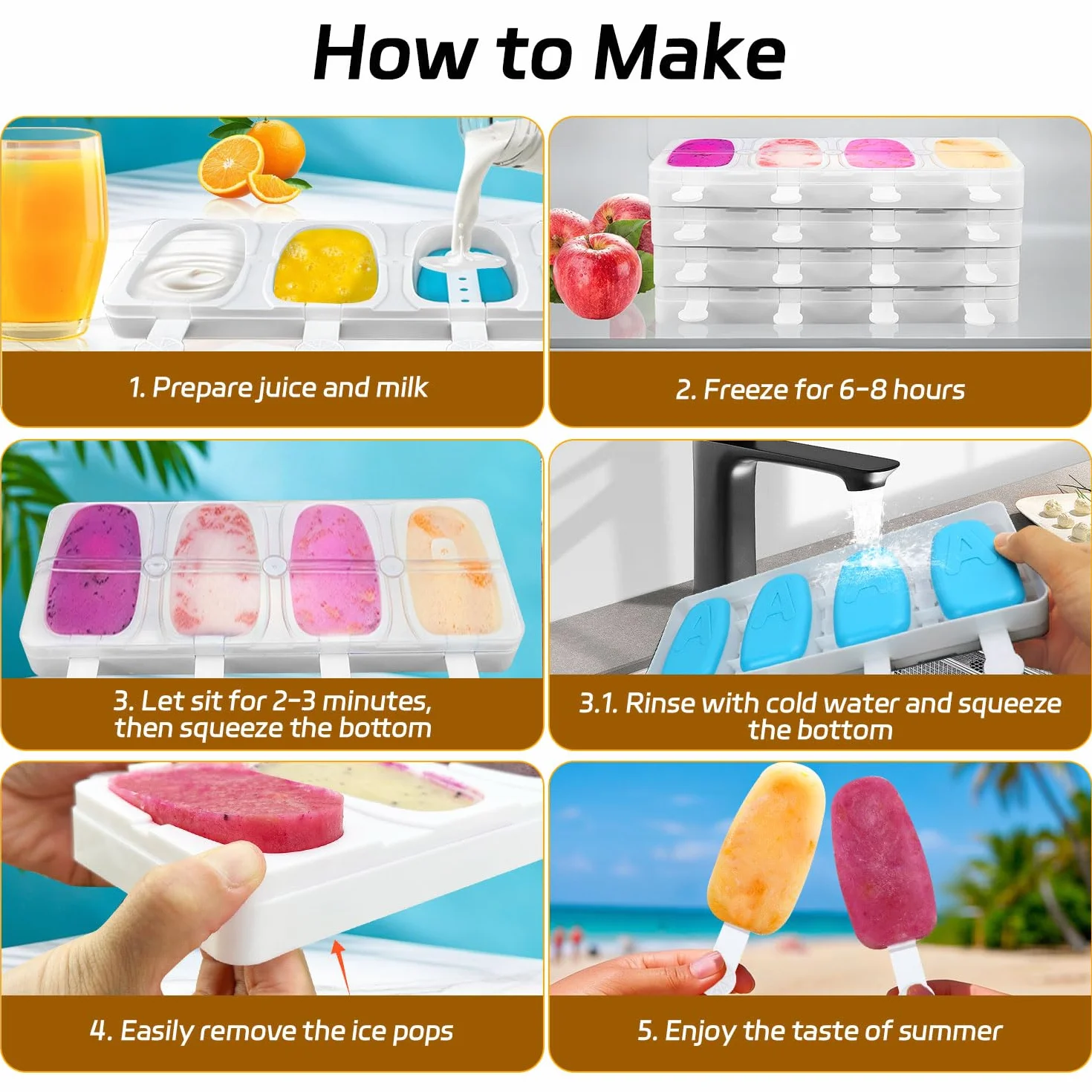 Molde de Helados de Silicona Apilable Sin BPA, Pack de 2 para Helados de Leche y Yogur