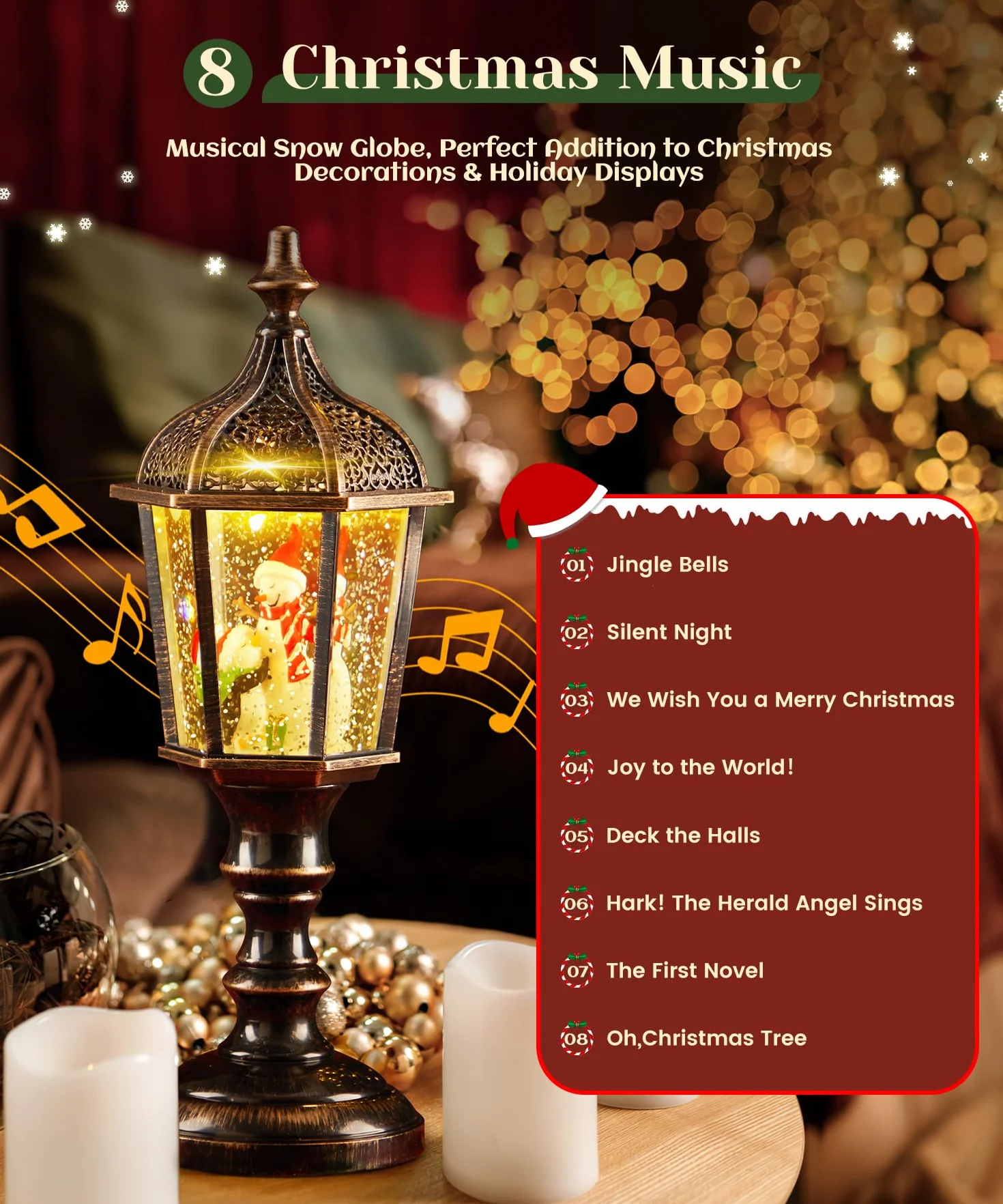 Linterna de globo de nieve LED Navidad con música Farolillo retro Decoración Regalo