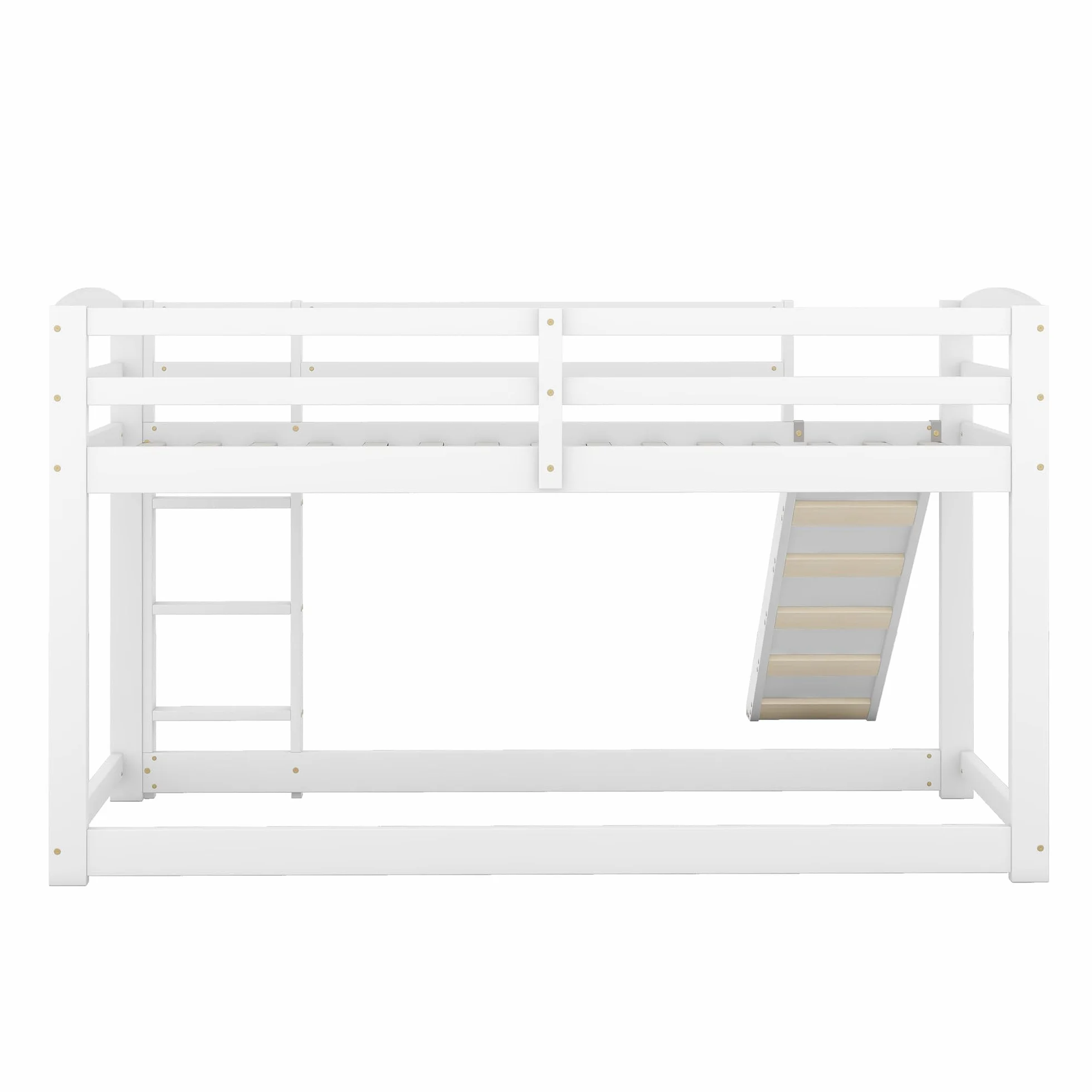 Azkoeesy Litera Infantil de 90 x 200 cm con tobogán y somier, con protección anticaída, Cama Individual, Cama para Adolescentes, Madera de Pino, Color Blanco.