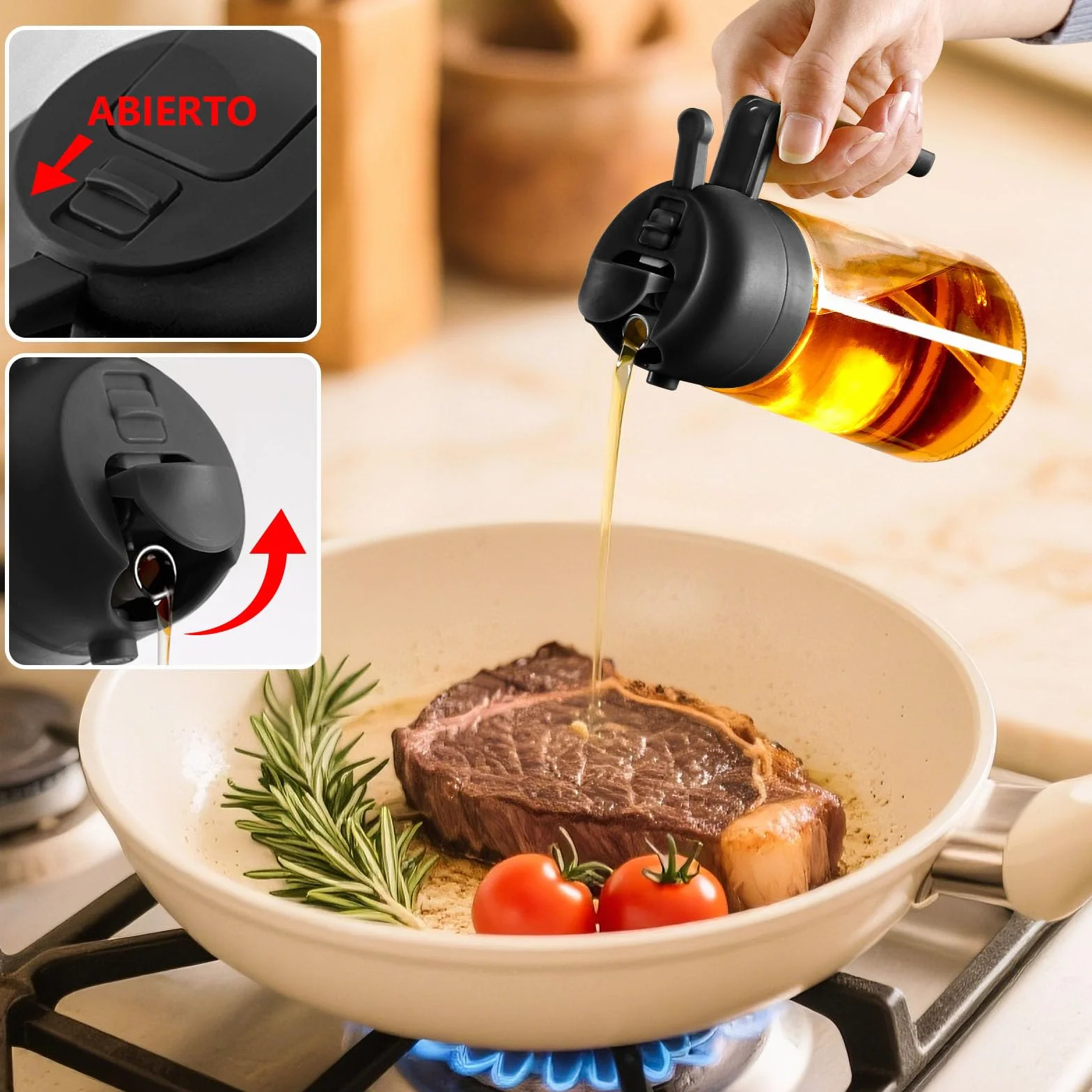 SWEET VIEW 470ml 2 en 1 Dispensador de Aceite y Pulverizador de Aceite, Vertedor Dispensador de Aceite de Oliva para, Cocina, Cocinar,Freidora de Aire,Ensalada, Barbacoa (Negro)