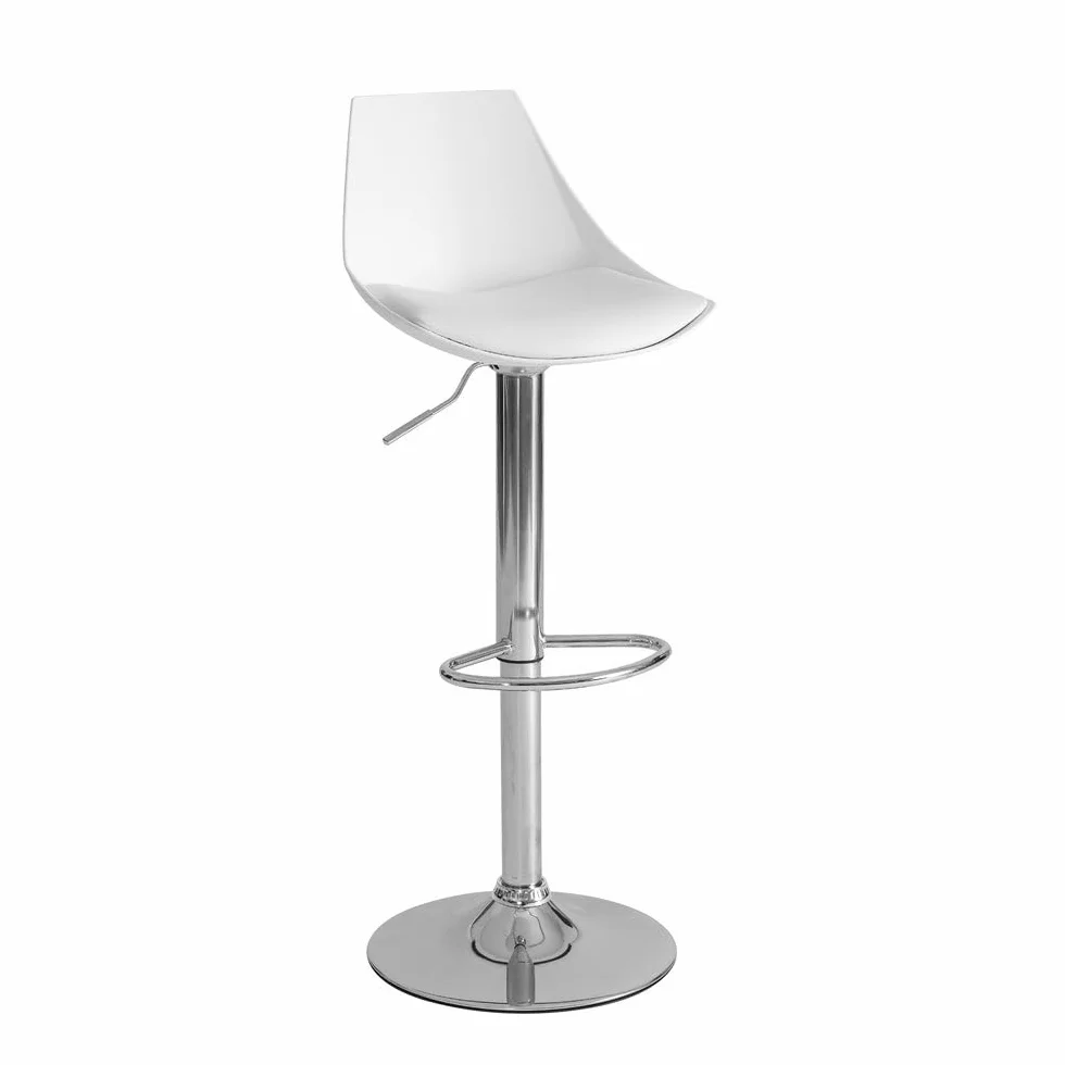 LOLAhome Taburete Alto Cocina Giratorio 360° Regulable Altura 83-104 cm Respaldo Metal Reposapiés Blanco