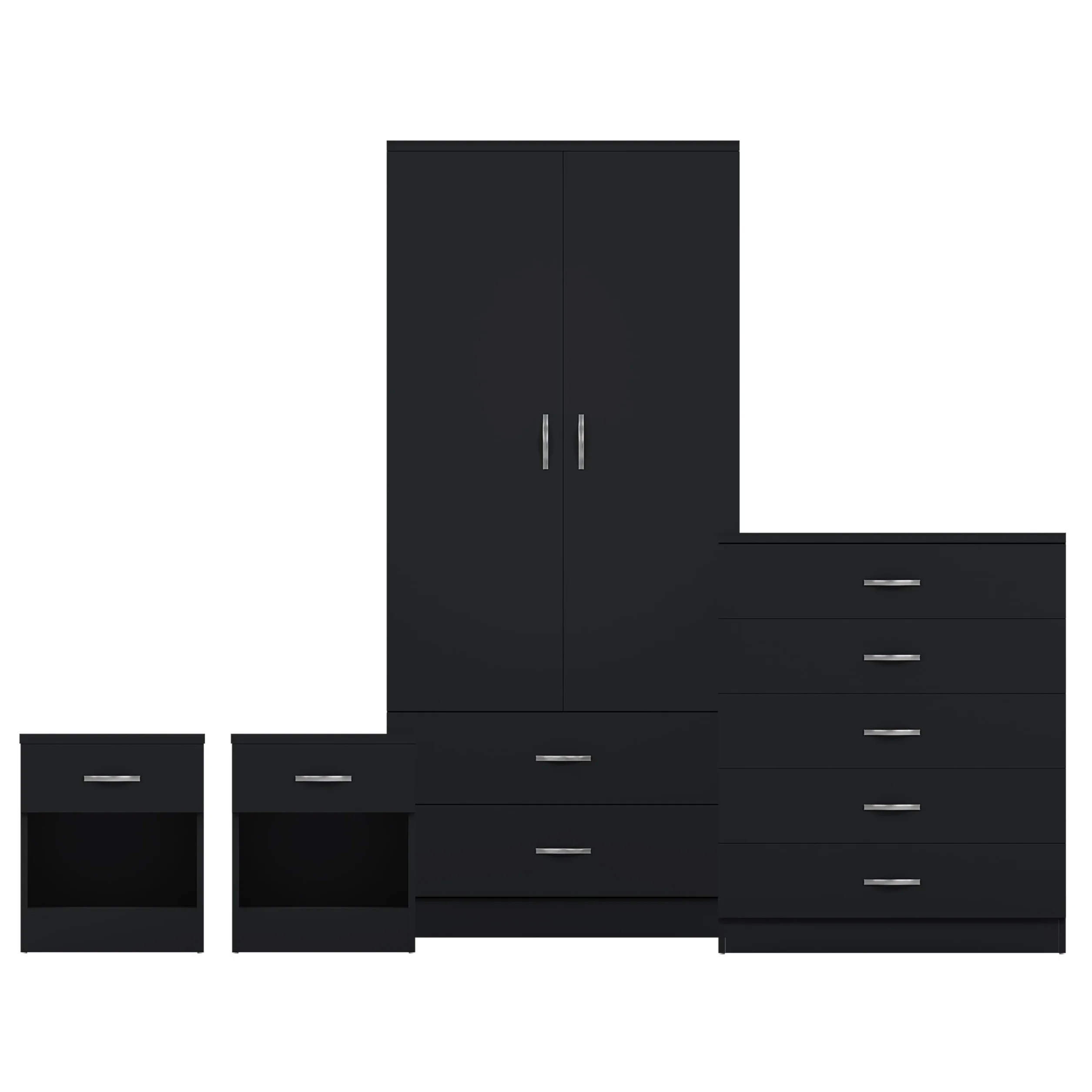 Vida Designs Riano - Juego de dormitorio de 4 piezas (1 cajón, cómoda de 5 cajones, armario de 2 puertas y 2 cajones), color negro (5)