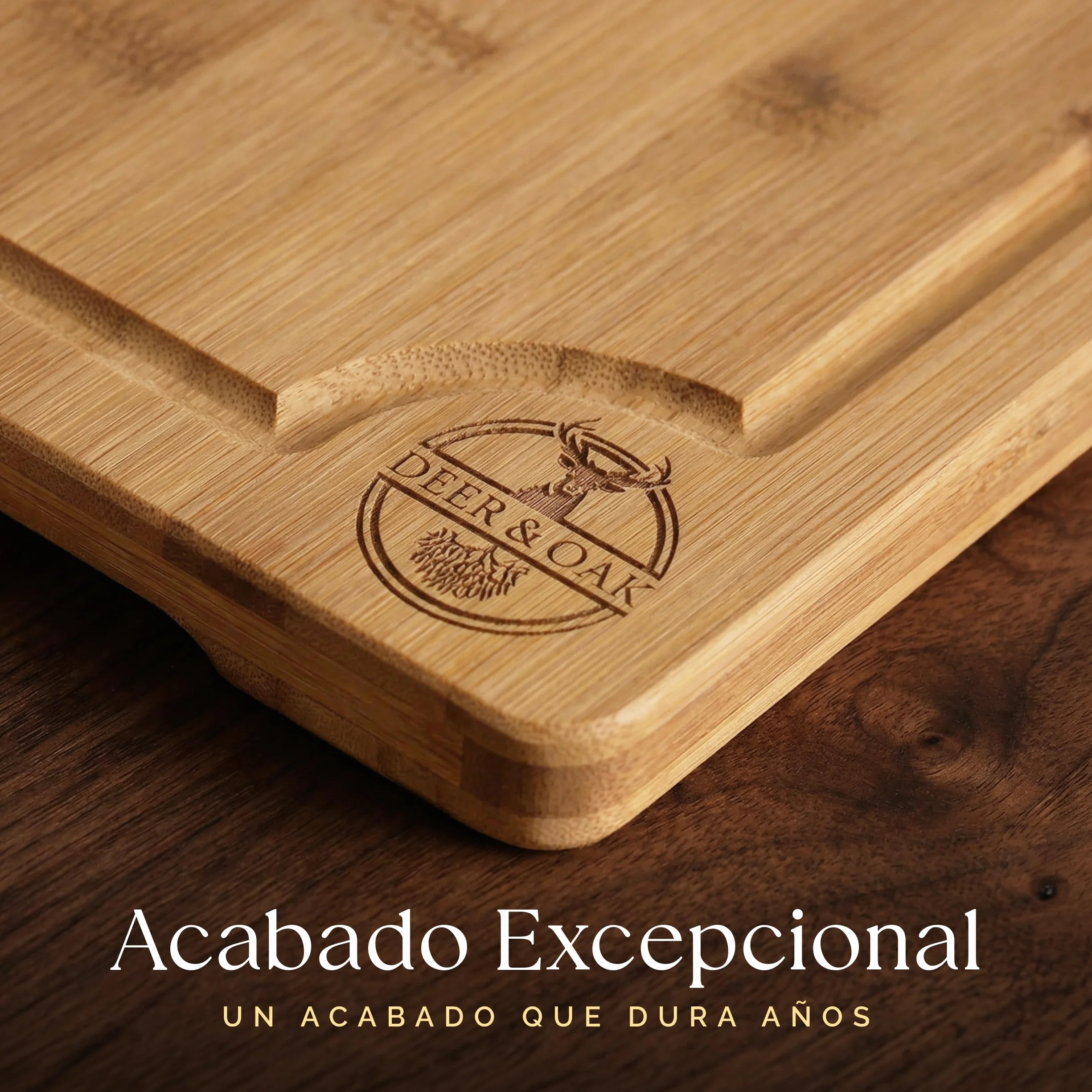Deer & Oak Set de 3 Tablas de Cortar Bambú con Asas y Ranuras 33x24 28x20 22x15 cm Pre-aceitadas Ecológicas