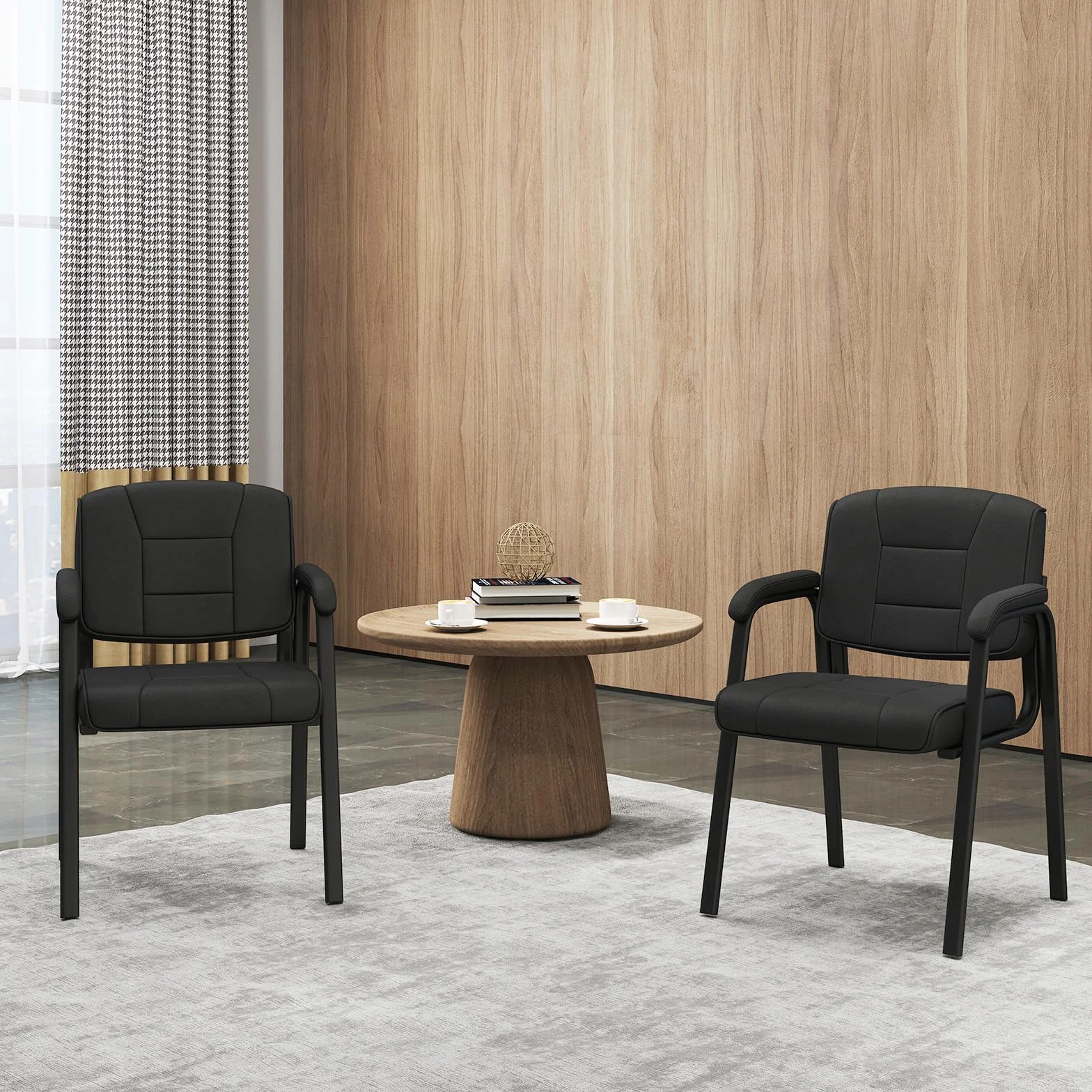 COSTWAY 2 Sillas Sala de Espera, Brazos y Asiento Acolchado, Sillas Confidente de Cuero Artificial, Respaldo Ergonómico, sin Ruedas, Oficina, Recepción, Carga 180kg (Negro)