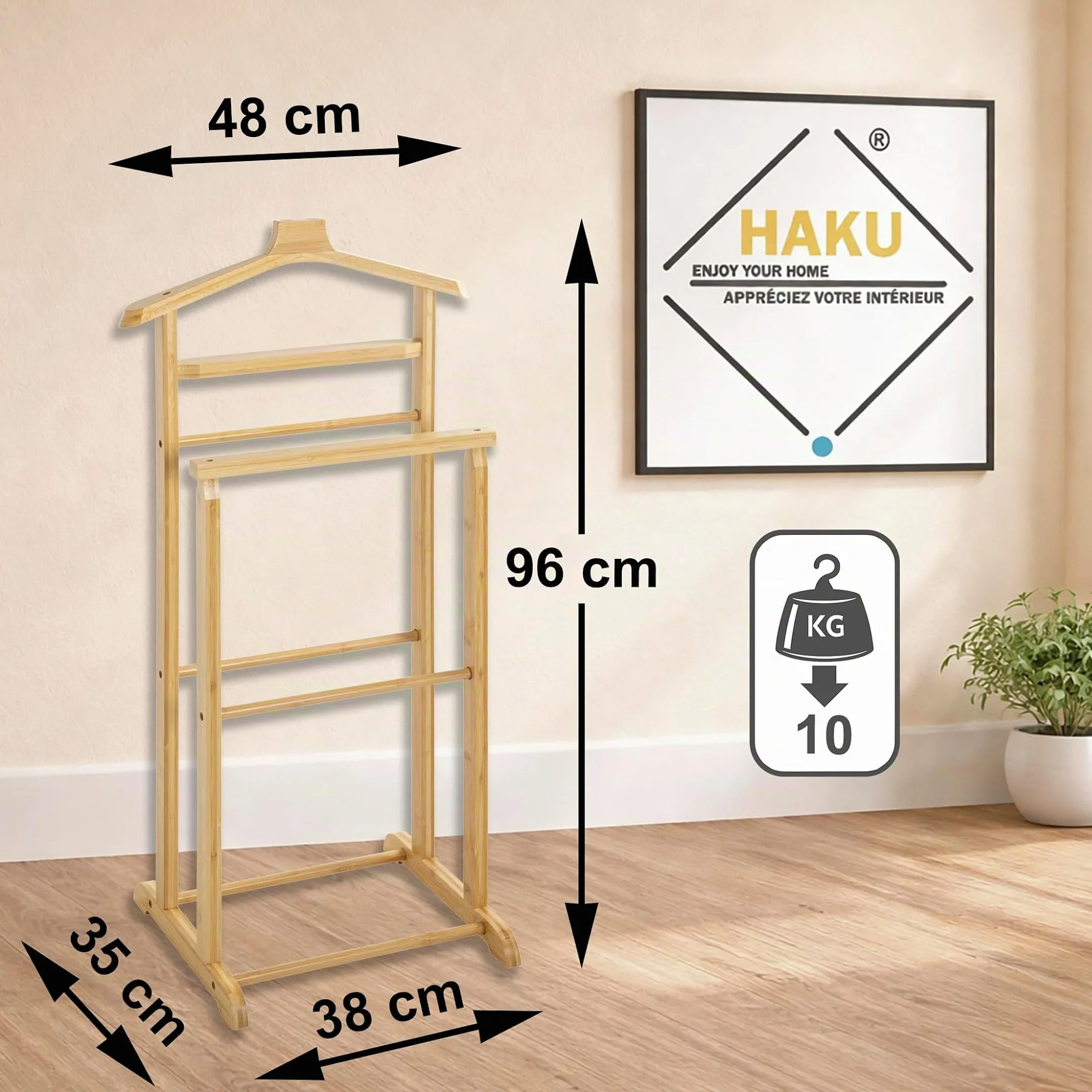 HAKU Valet de hombre Bambú natural Perchero 48 x 96 x 35 cm Estilo Escandinavo