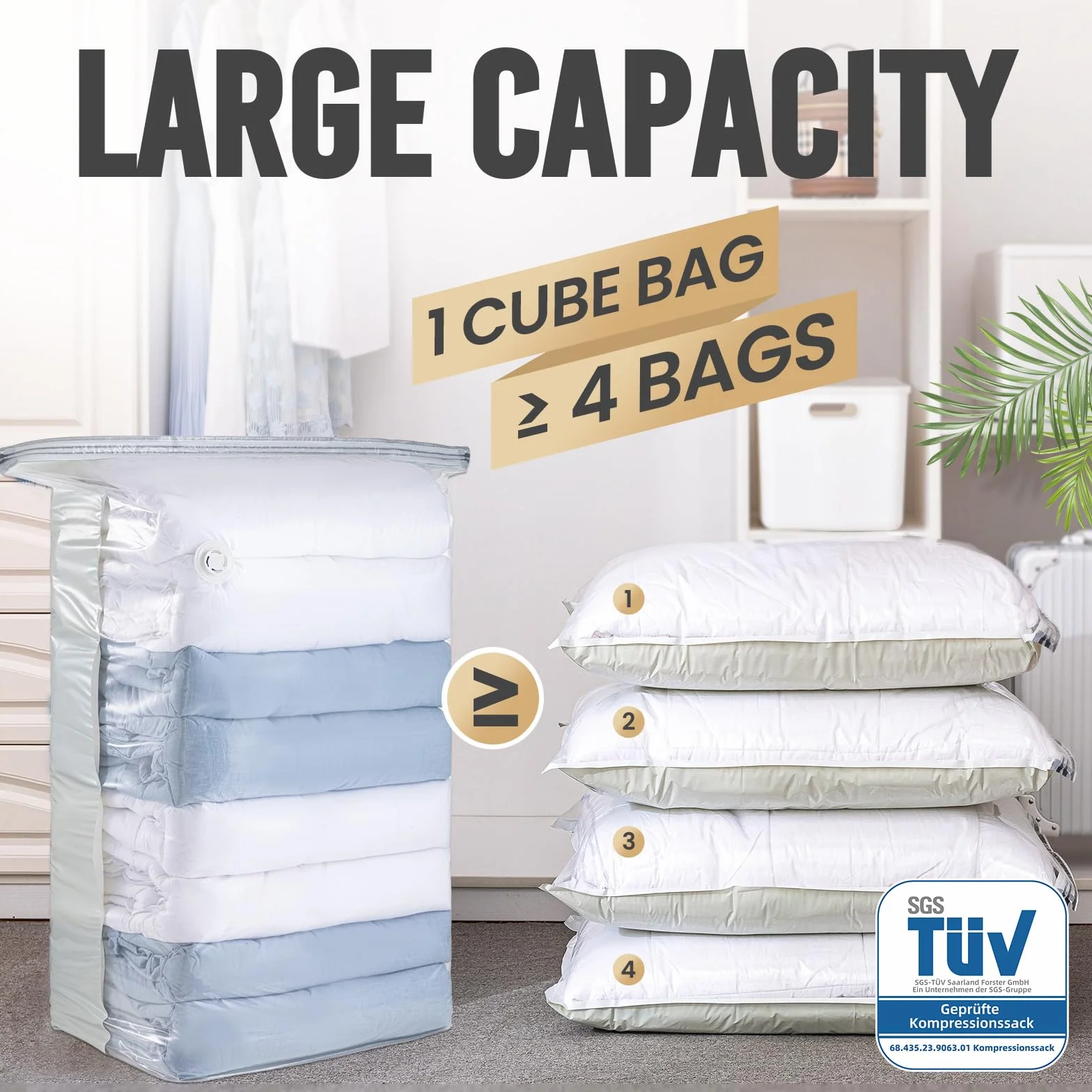 TAILI Cubo Bolsas de Almacenamiento al Vacío Jumbo 4 Pack 80×100×38 cm para Edredones Ropa
