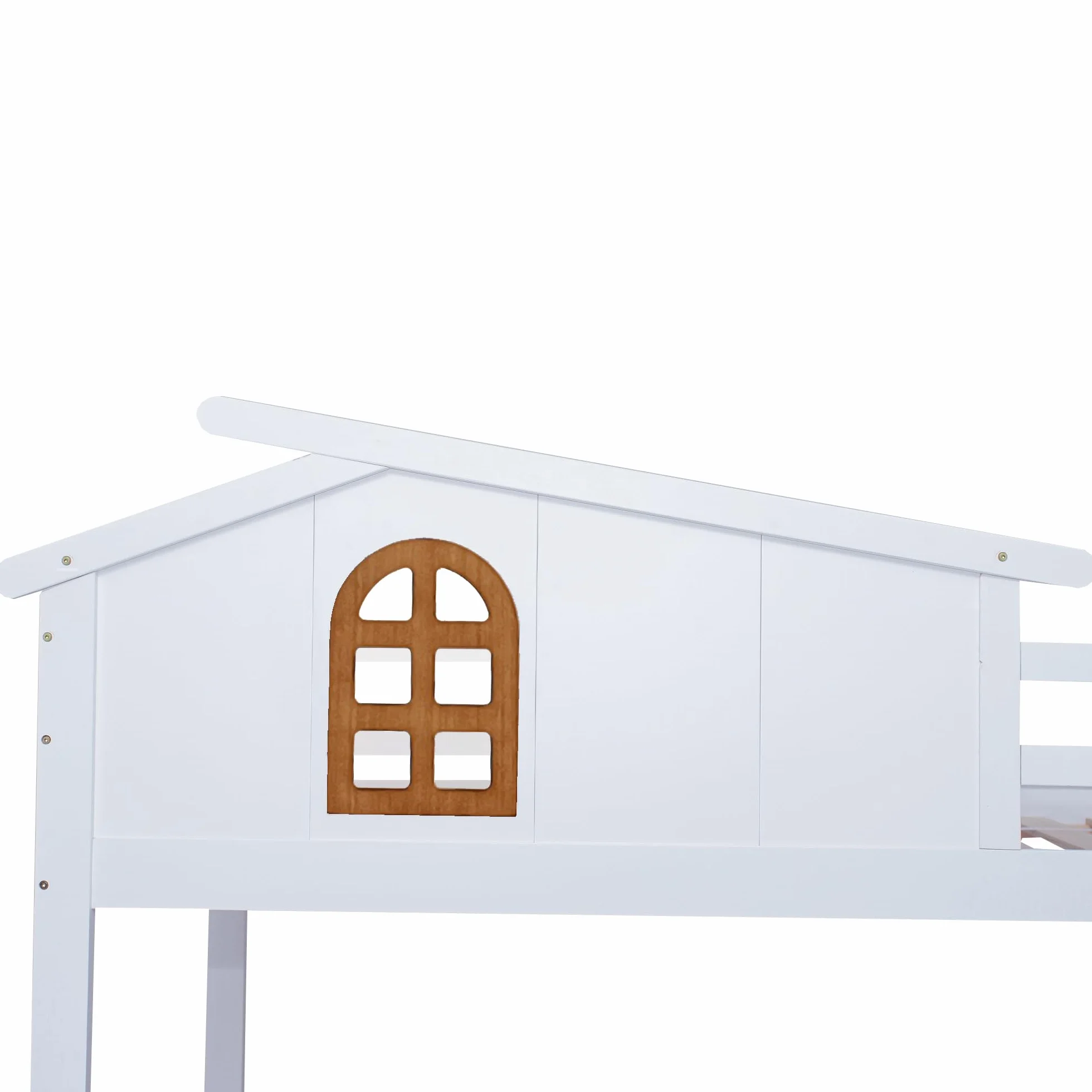 Moimhear litera con ventanas características y escalera basculante de cuatro niveles, cama para niños y madre con tobogán, con dos cajones, estructura de cama de madera maciza, color blanco, 90x200 y