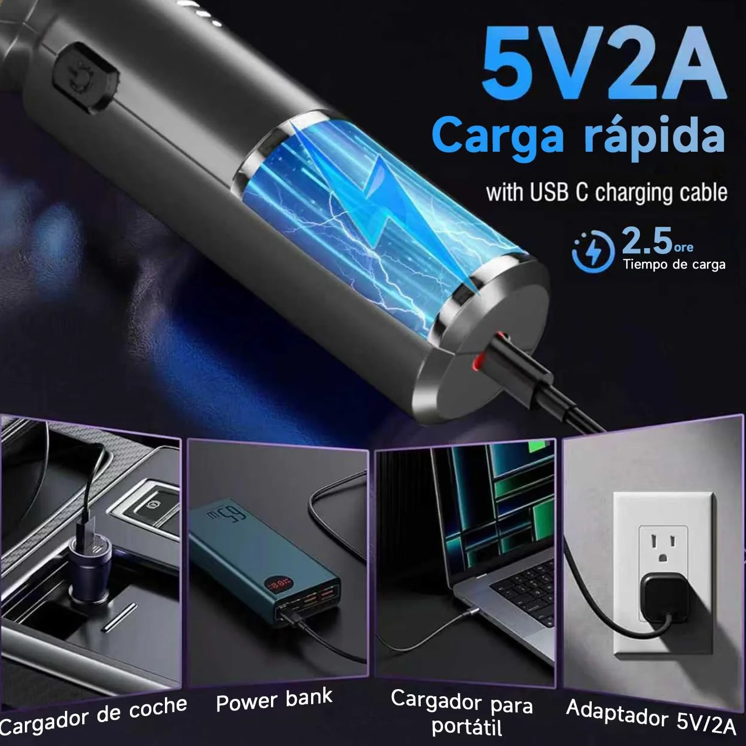 Aspirador de Mano 28000PA 4 en 1 Sin Escobillas Sin Cable para Coche Hogar