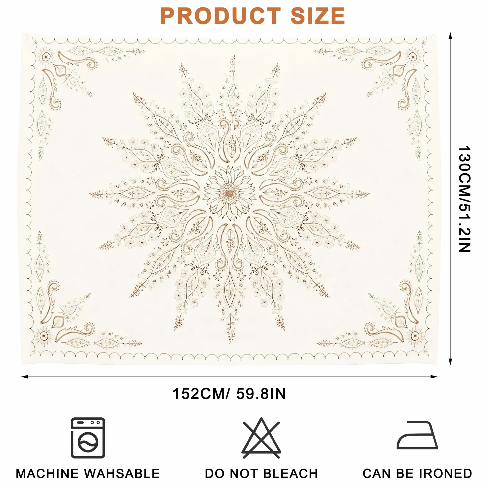 Tapestry Mandala 152 x 130 CM Boho Wall Decor for Living Room Bedroom