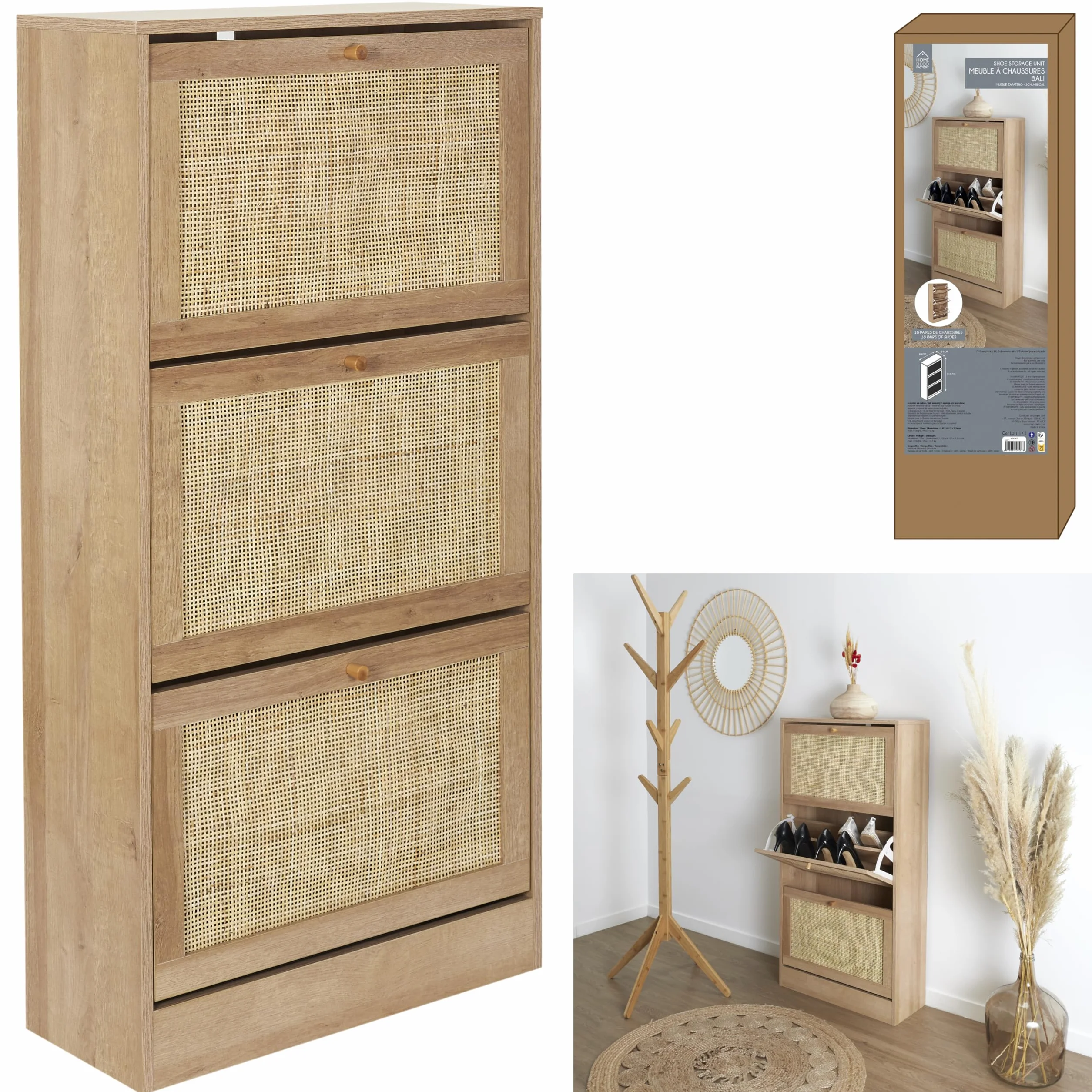 HOME DECO FACTORY - HD0207 Mueble Zapatero 3 Puertas de Madera - Diseñado para Almacenamiento Elegante - Diseño Moderno - Dimensiones 60 x 113 x 24 cm - Color Marrón