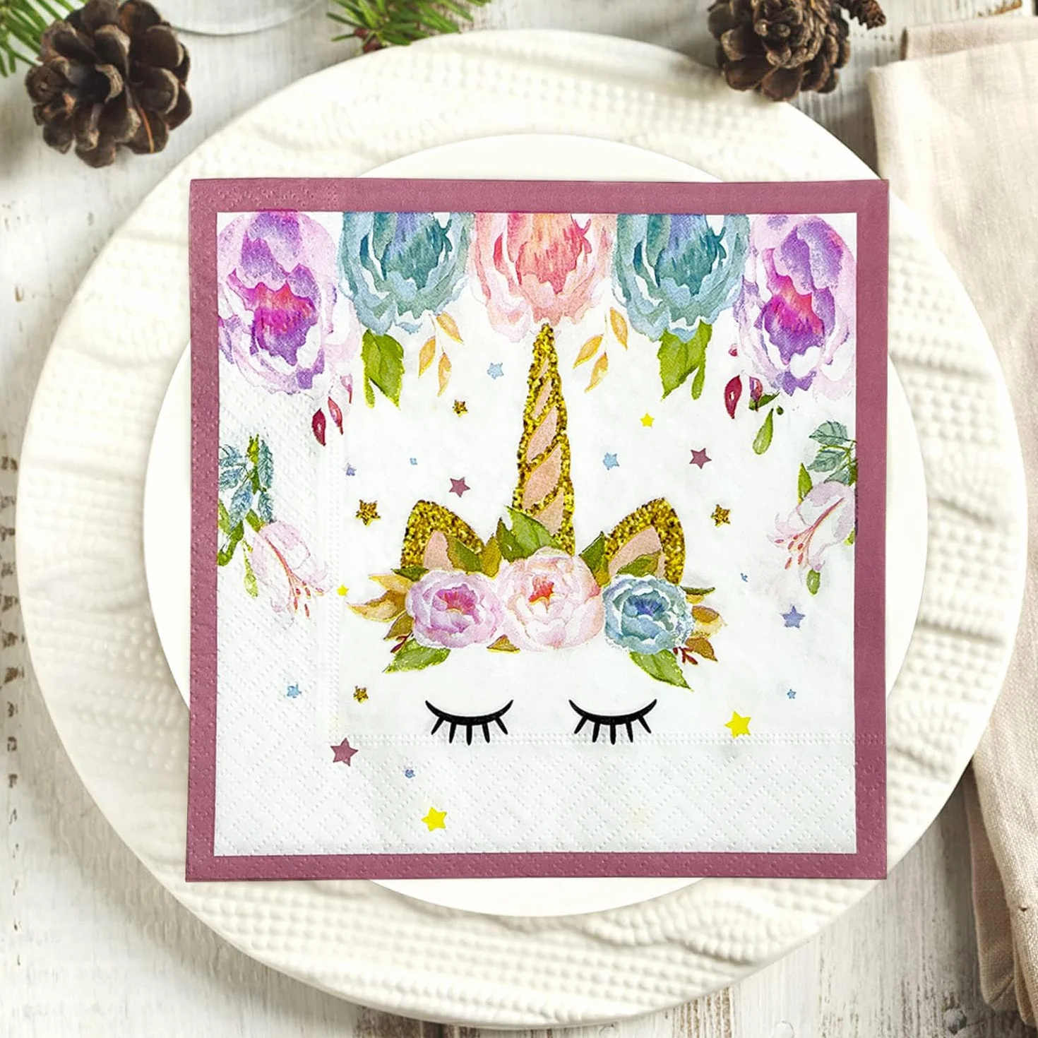 Servilletas Papel Unicornio Verde Dorado Desechables Servilletas Decoupage Cocktail Cumpleaños 2 Capas Toilet Papel Higienico Decoración de Mesa para Bodas,Fiesta en el Jardín 30 Paquetes(33x33cm）
